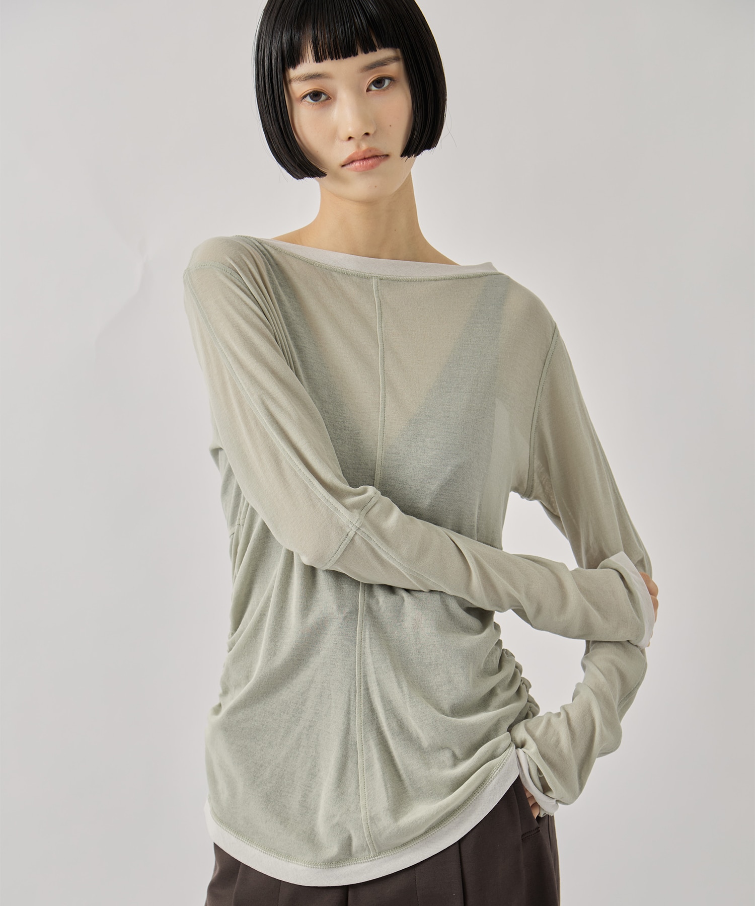 2way Sheer Cotton Long Tee STUDIOUS