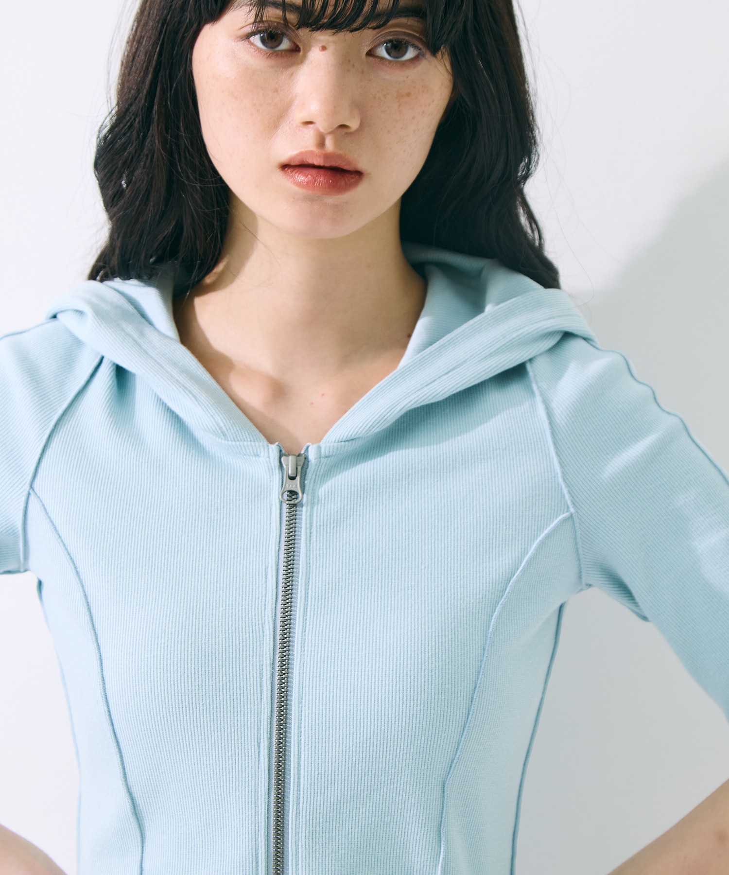 Zip Up Hoodie Rib Top STUDIOUS