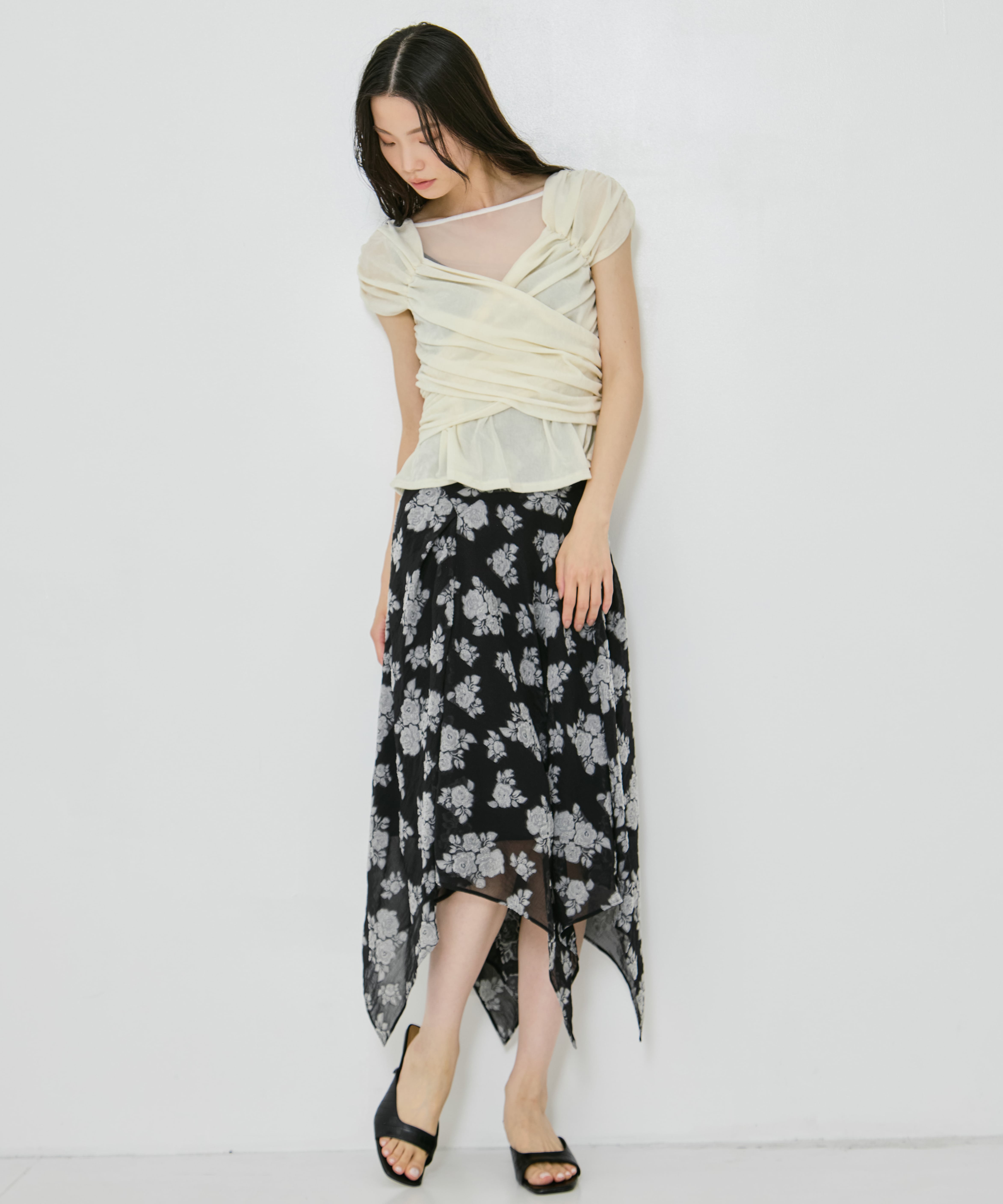 DRAPED FLORAL JACQUARD SKIRT FETICO