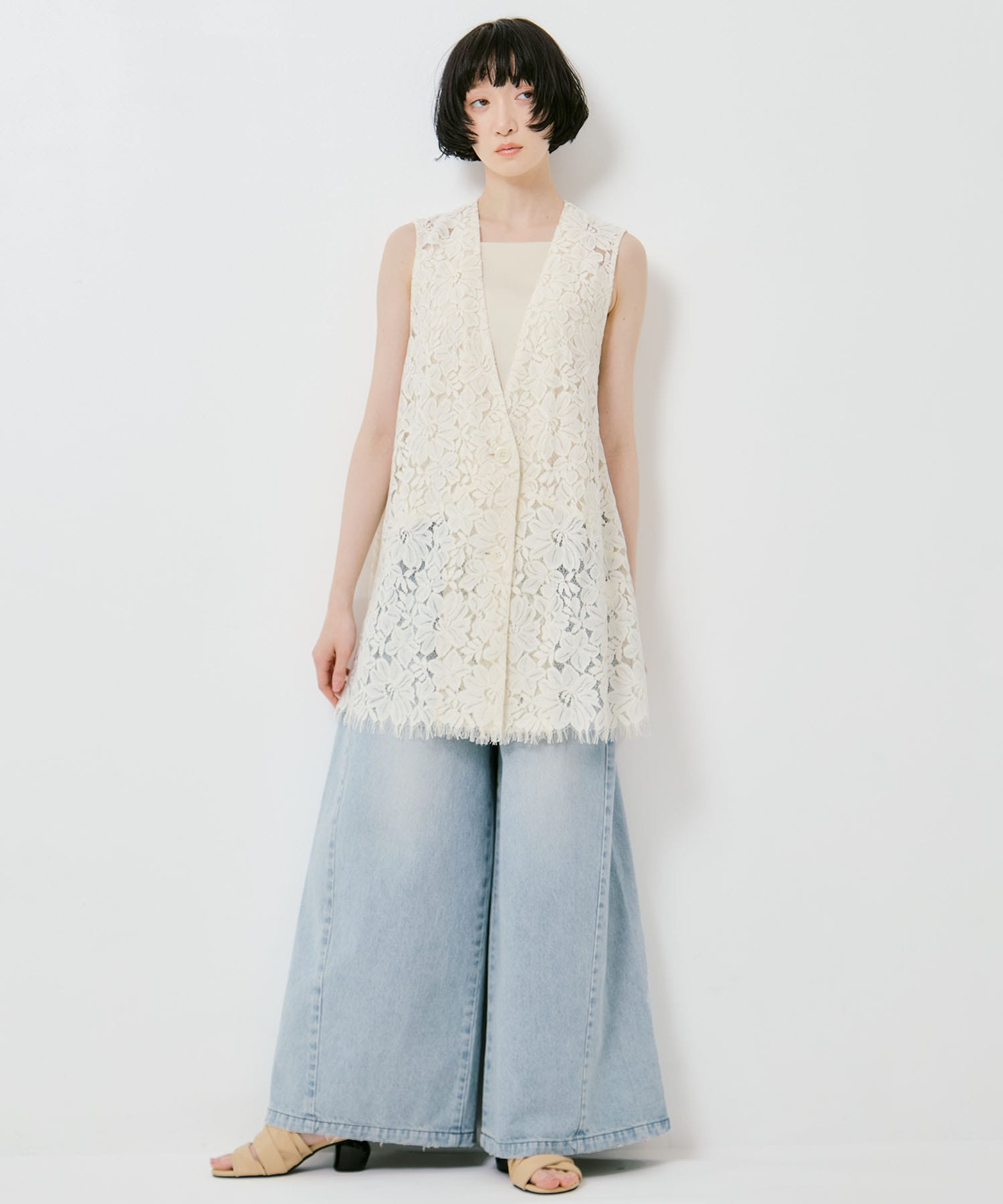 MELANGE LACE VEST LAYERED JACKET AMERI