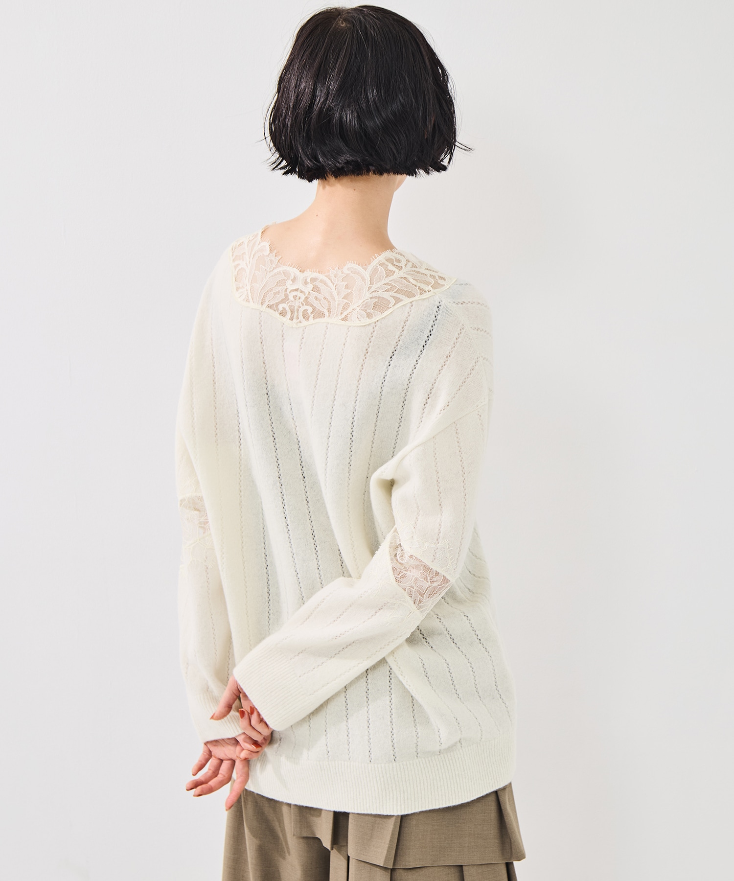 OVERSIZED HAIRY LACE PANELED KNIT CARDIGAN FETICO