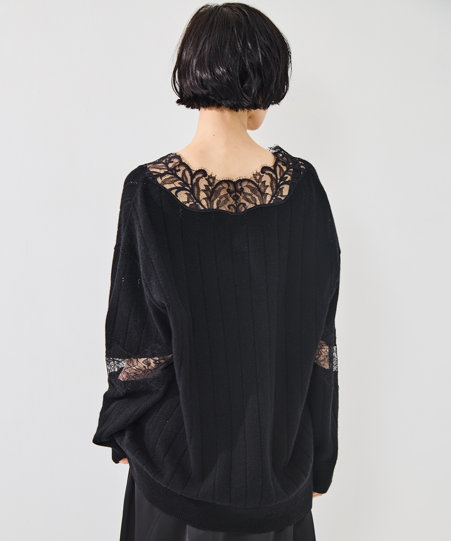 OVERSIZED HAIRY LACE PANELED KNIT CARDIGAN FETICO
