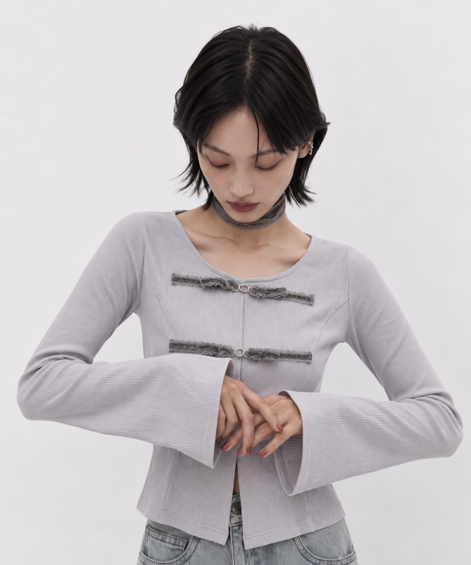 別注 choker ribbon cardigan tanakadaisuke