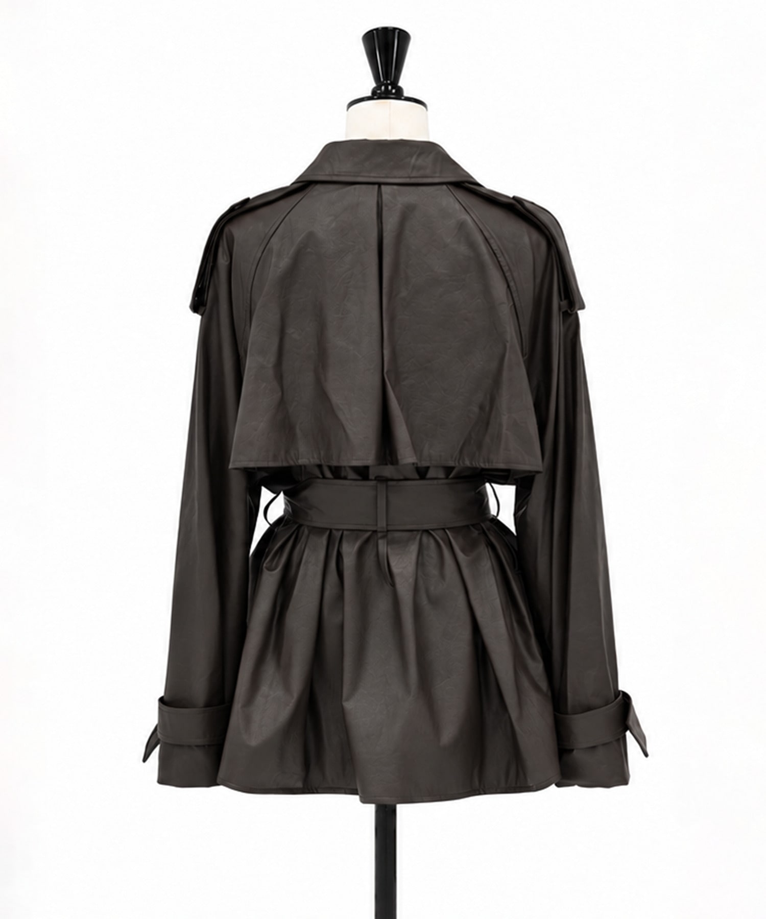 Leather Belted Short Trench Coat STUDIOUS