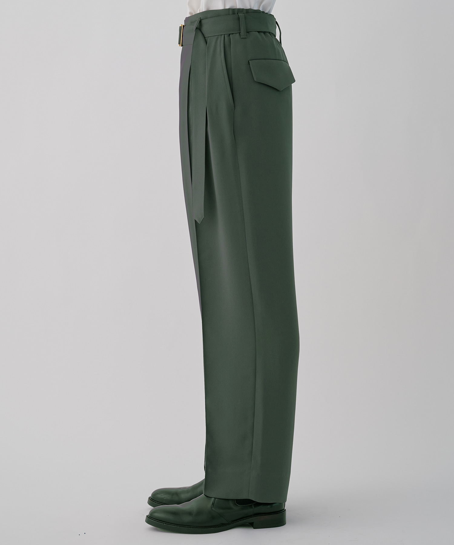 Double Cloth 2 Tuck Wide Pants with Long Belt CULLNI