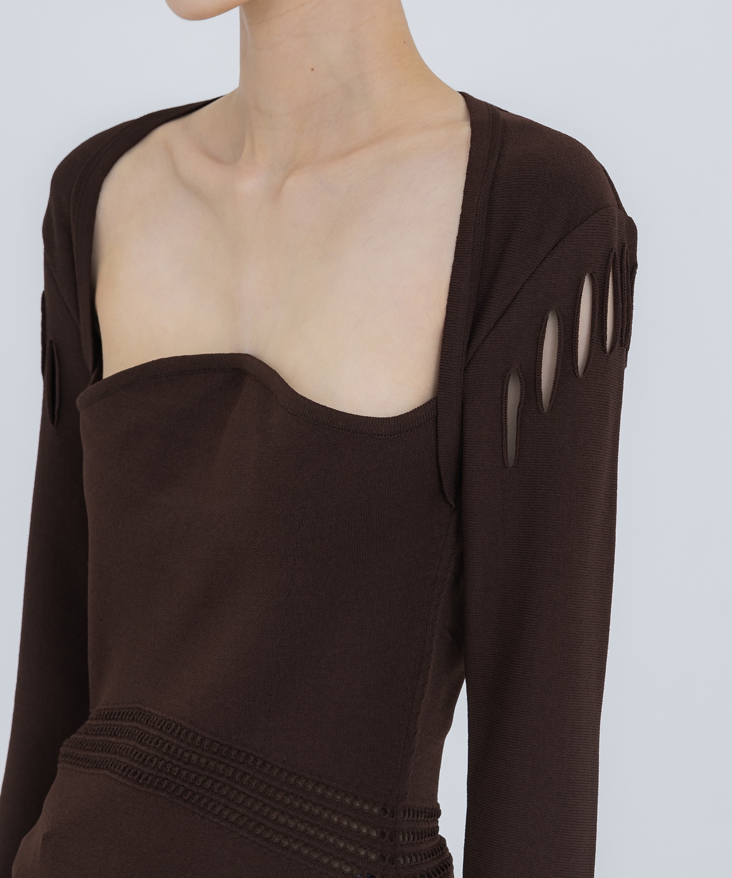 MESH KNIT SHAPED-NECK BODYSUIT FETICO