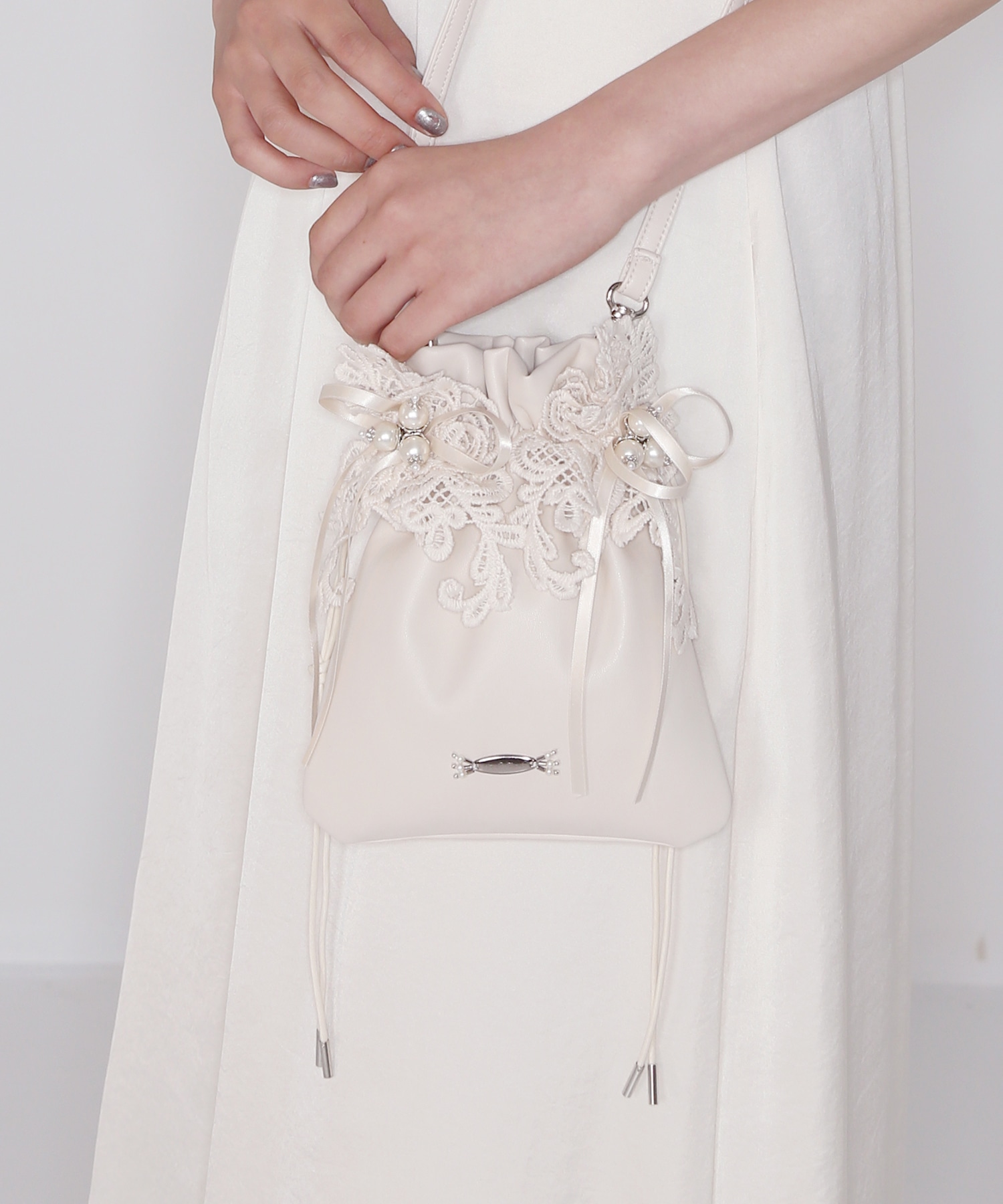 別注lace flower drawstring sacoche tanakadaisuke