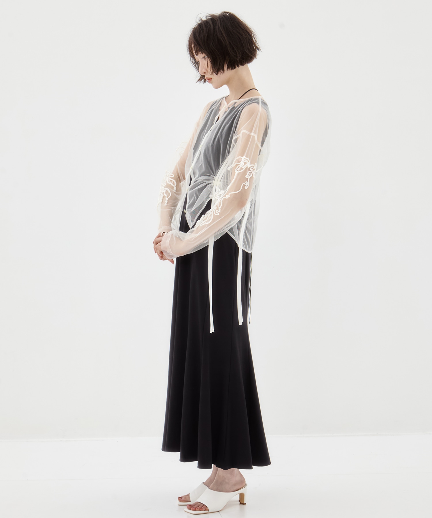 別注embroidered tulle cardigan MURRAL