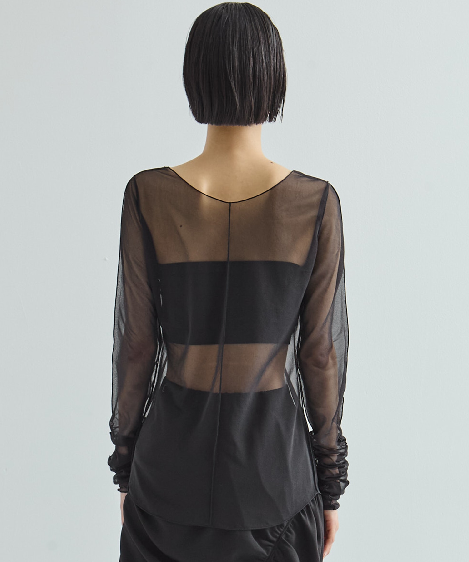 Gathered Sleeve Sheer Top STUDIOUS