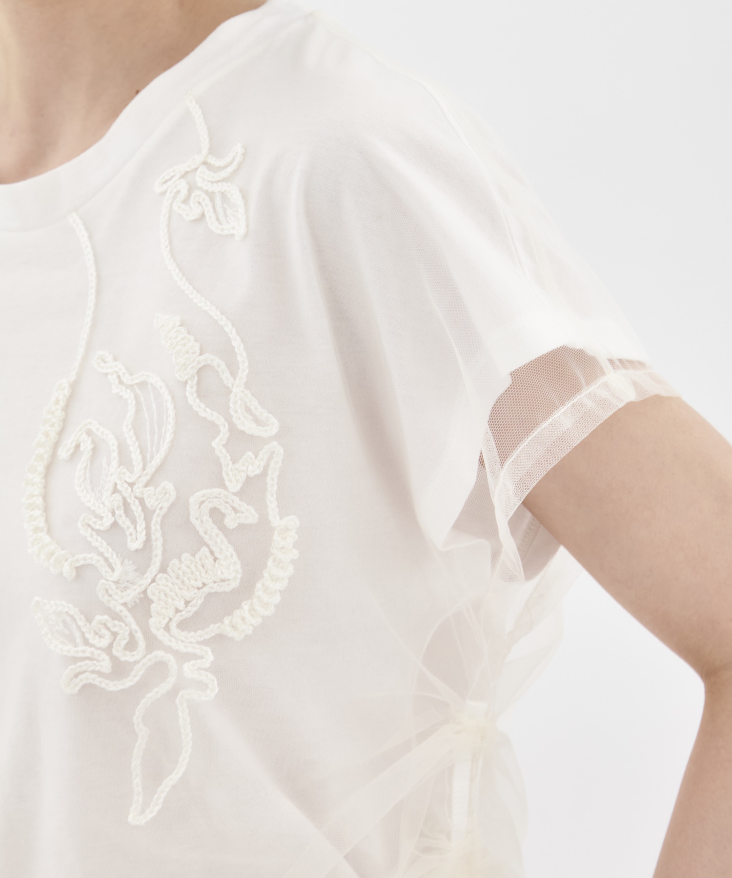 別注embroidered tulle layered tops MURRAL