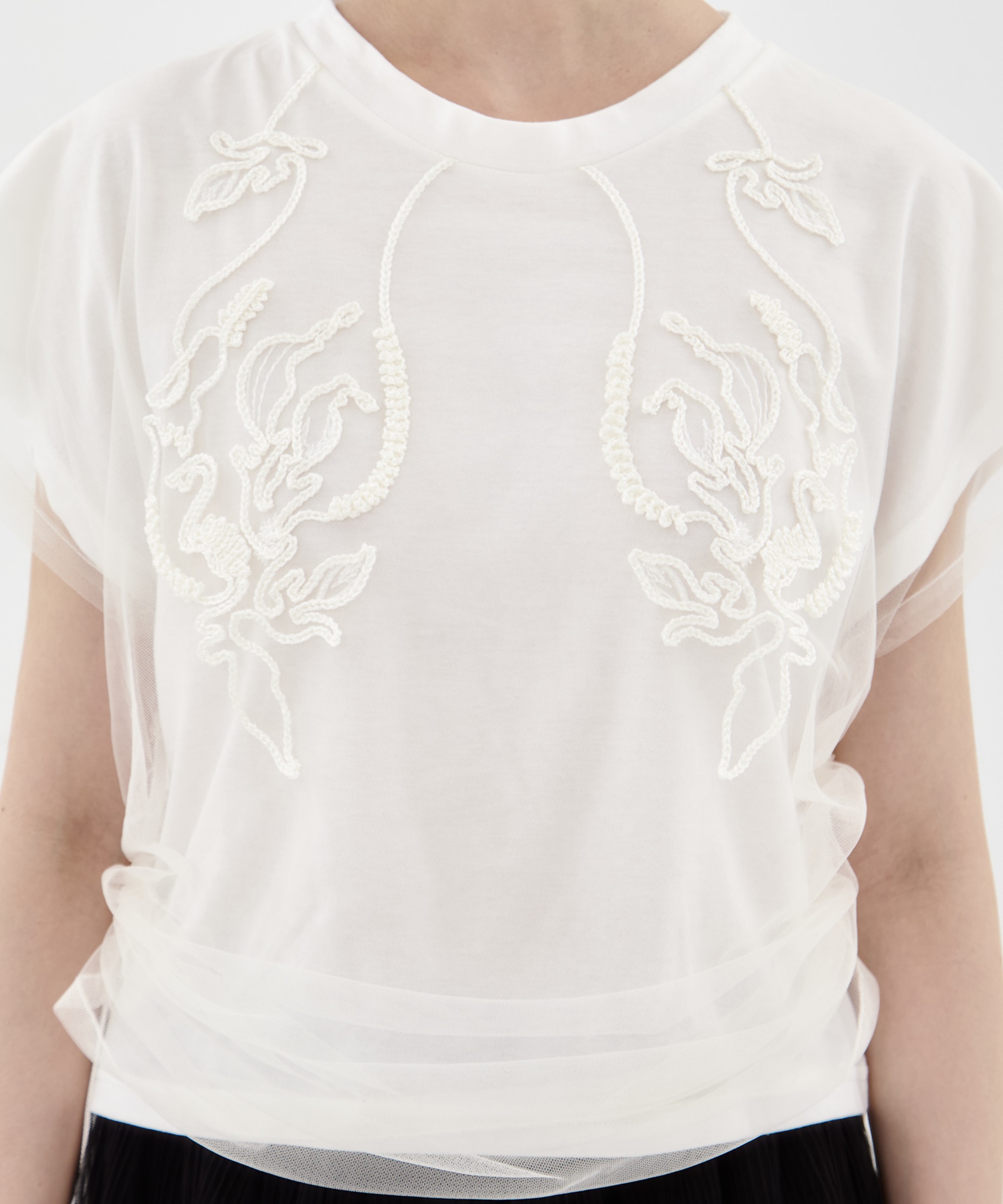 別注embroidered tulle layered tops MURRAL