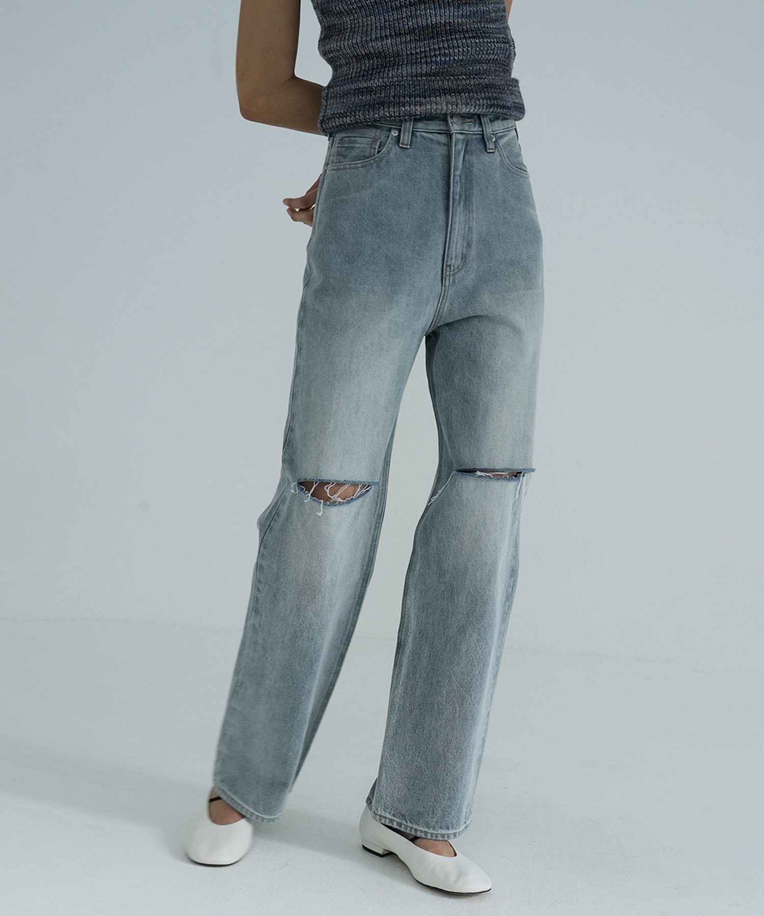 SLASH CUT DENIM PANTS CLANE