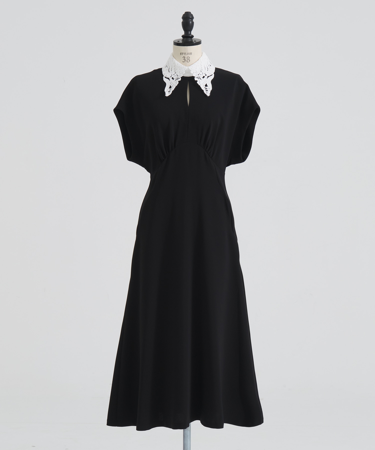商品Triacetate Georgette Embroidered Collar Flared Dress