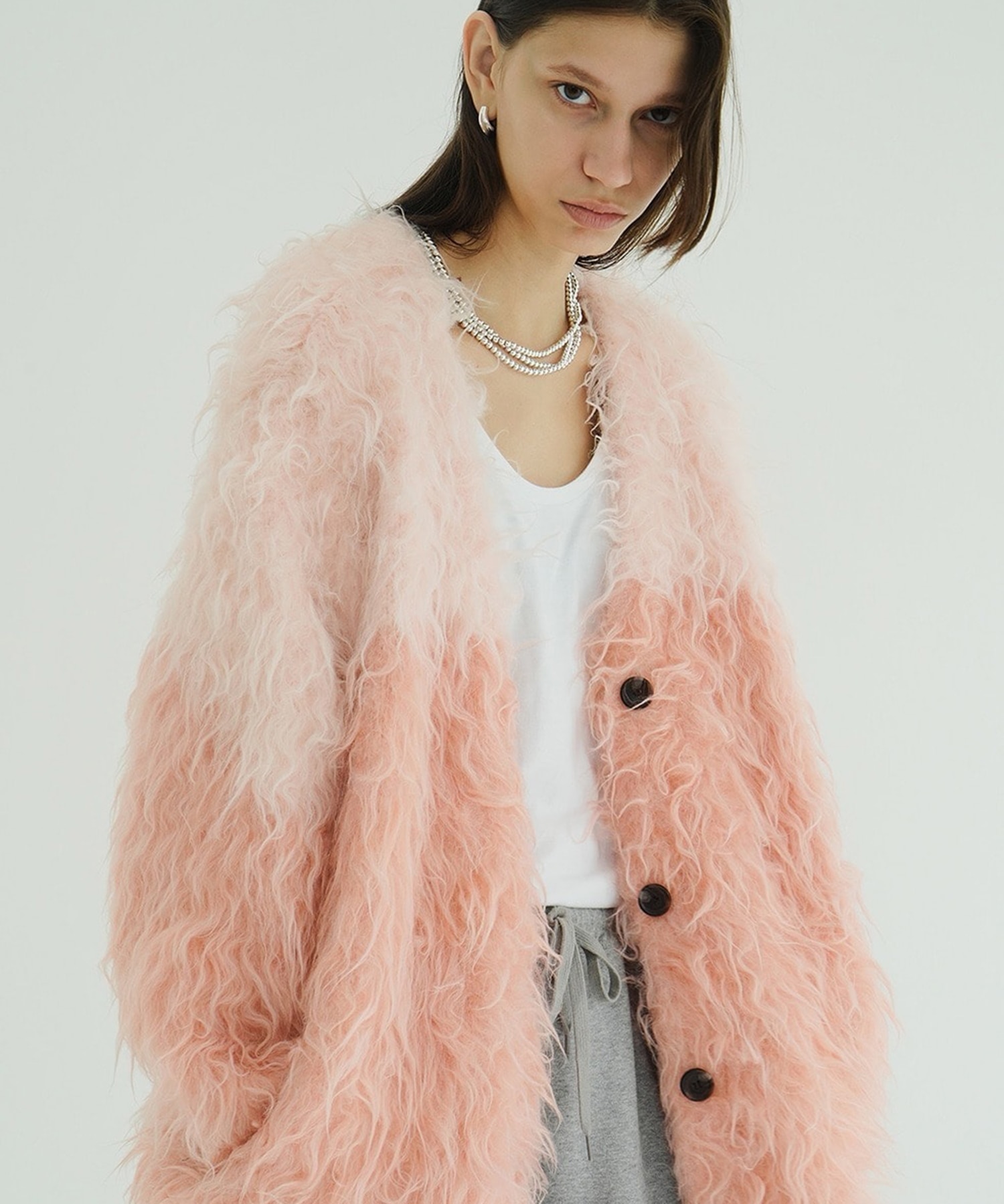 BI COLOR SHAGGY KNIT CARDIGAN CLANE