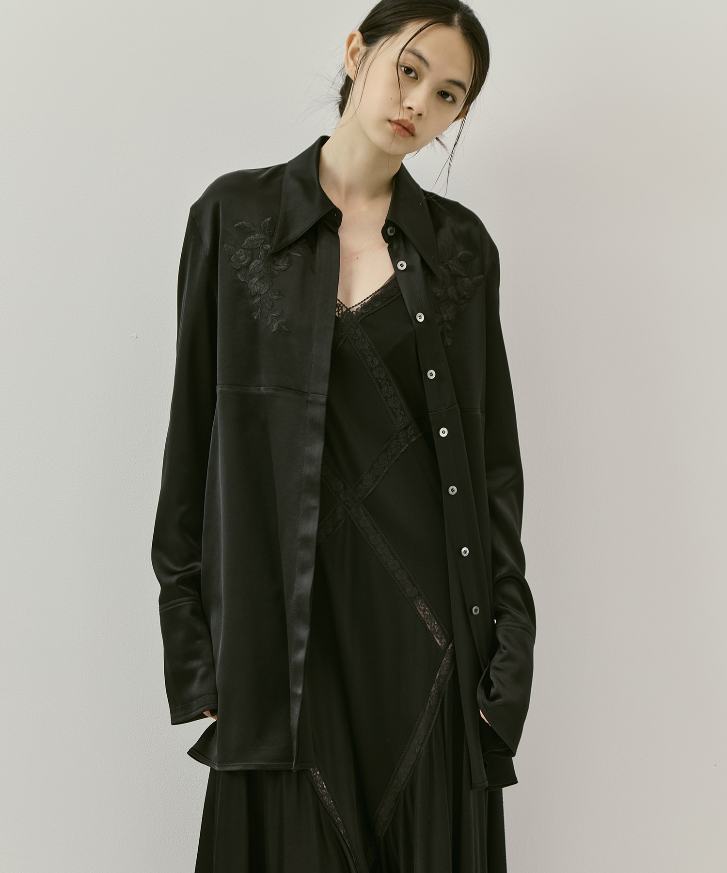 別注 EMBROIDERY SATIN SHIRT FETICO