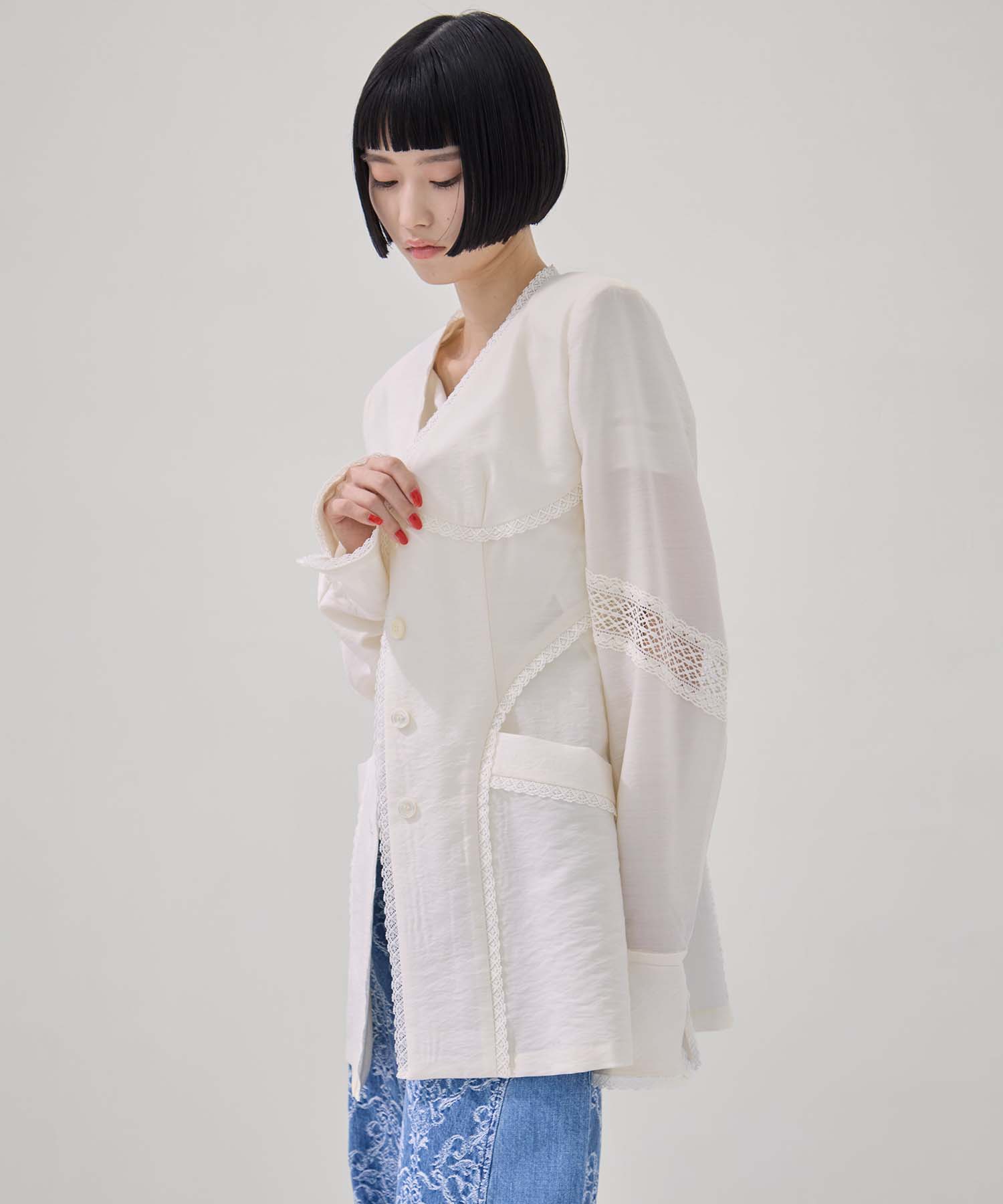 別注 LACE-PANELED SHIRT JACKET FETICO