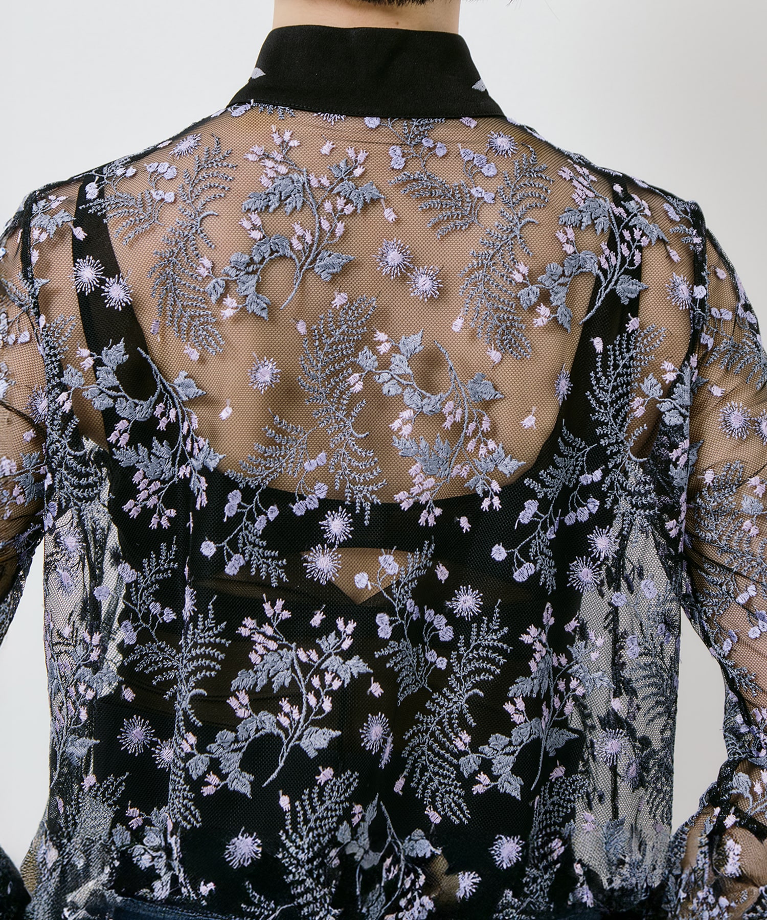 Tulle Lace Stand Collar Shirt Mame Kurogouchi