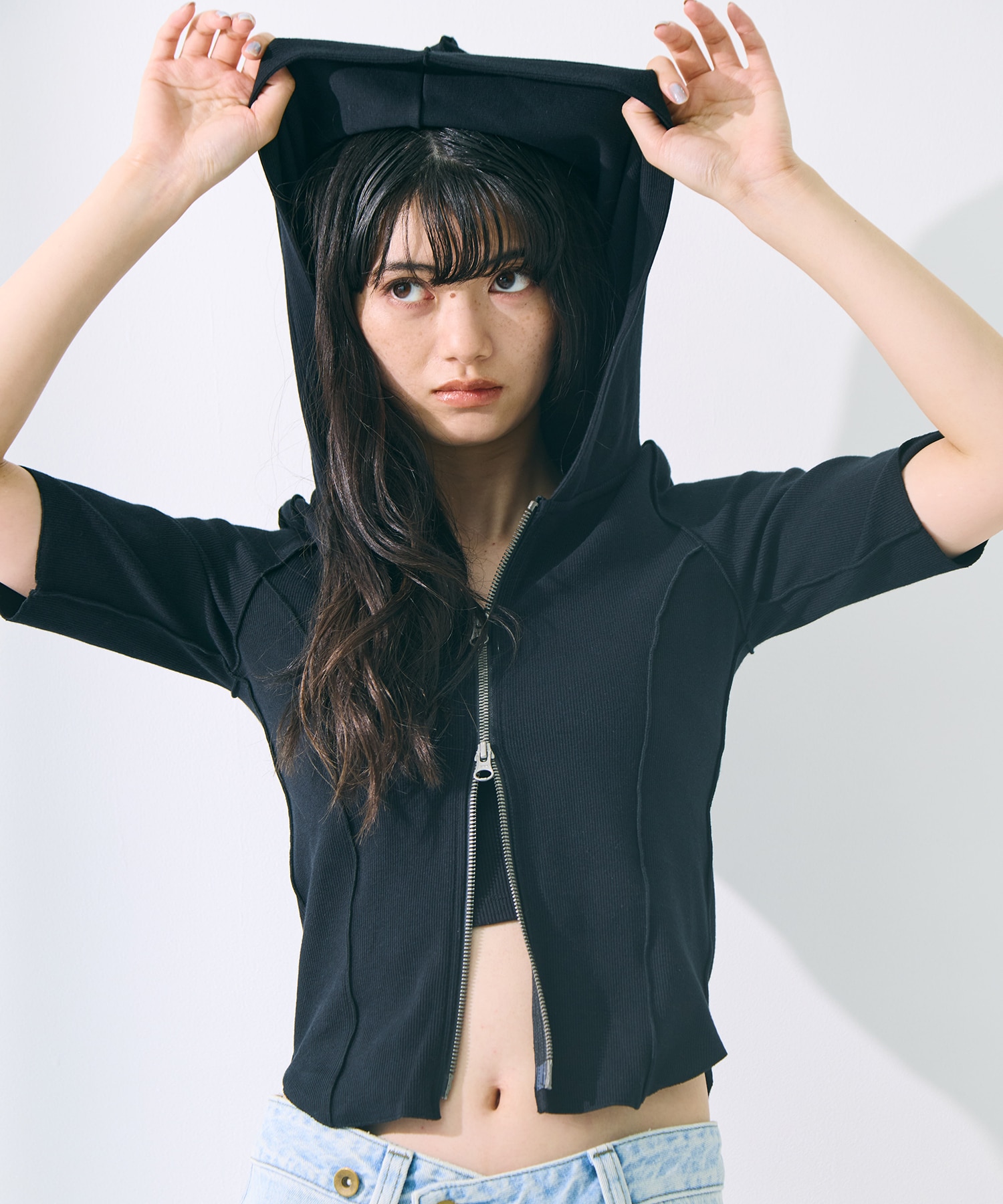 Zip Up Hoodie Rib Top STUDIOUS