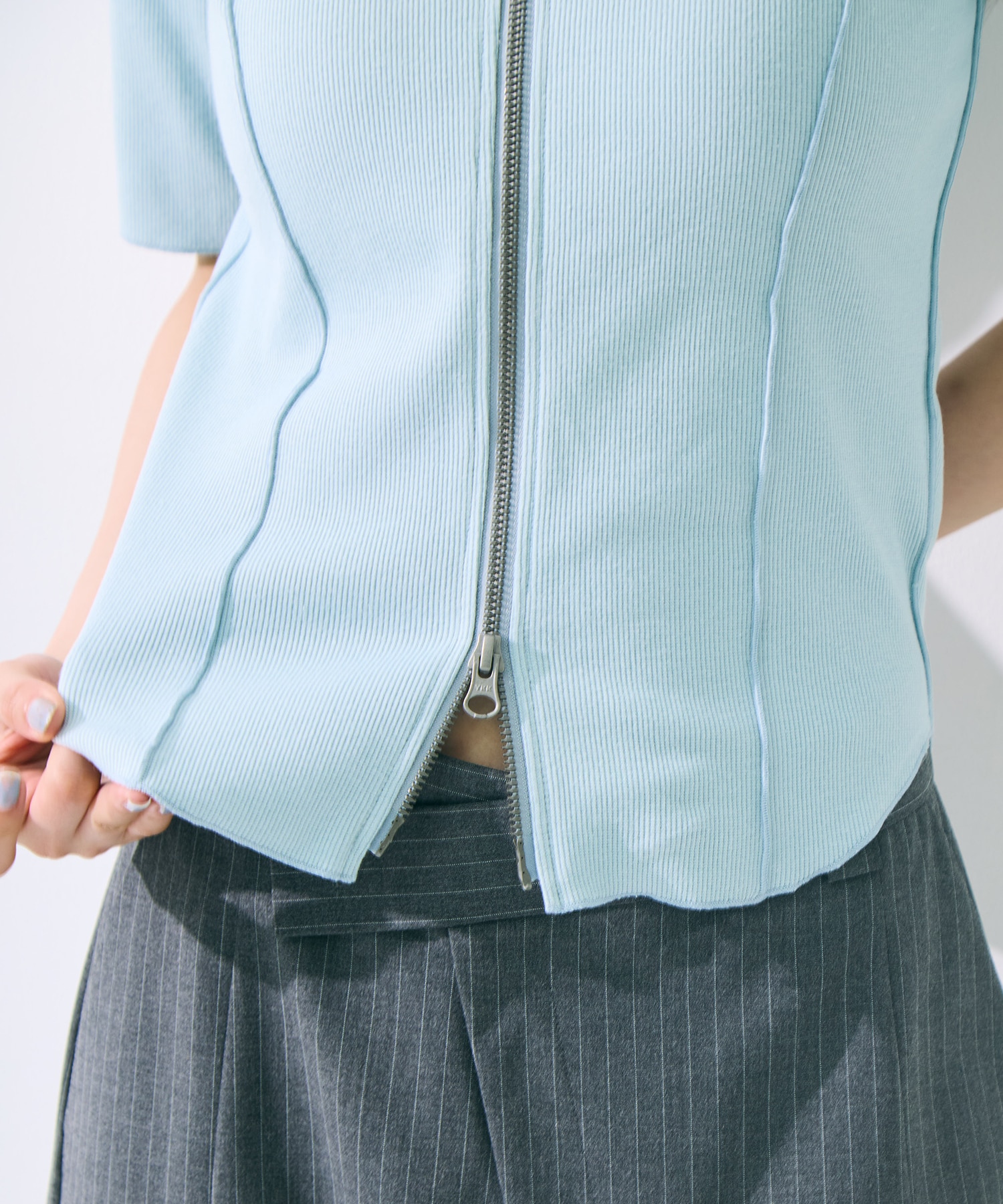 Zip Up Hoodie Rib Top STUDIOUS