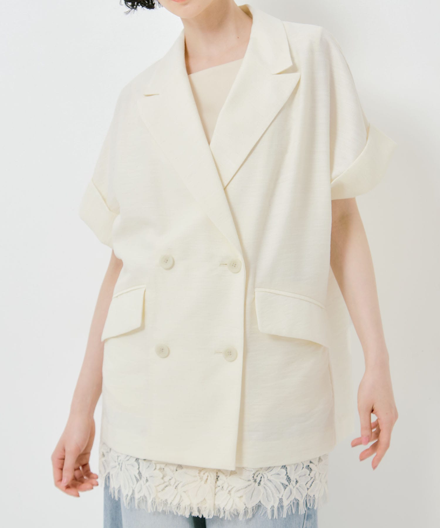 MELANGE LACE VEST LAYERED JACKET AMERI