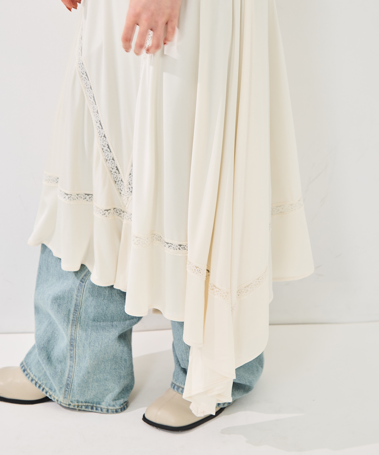 SATIN JERSEY LACE-TRIM SLIP DRESS FETICO