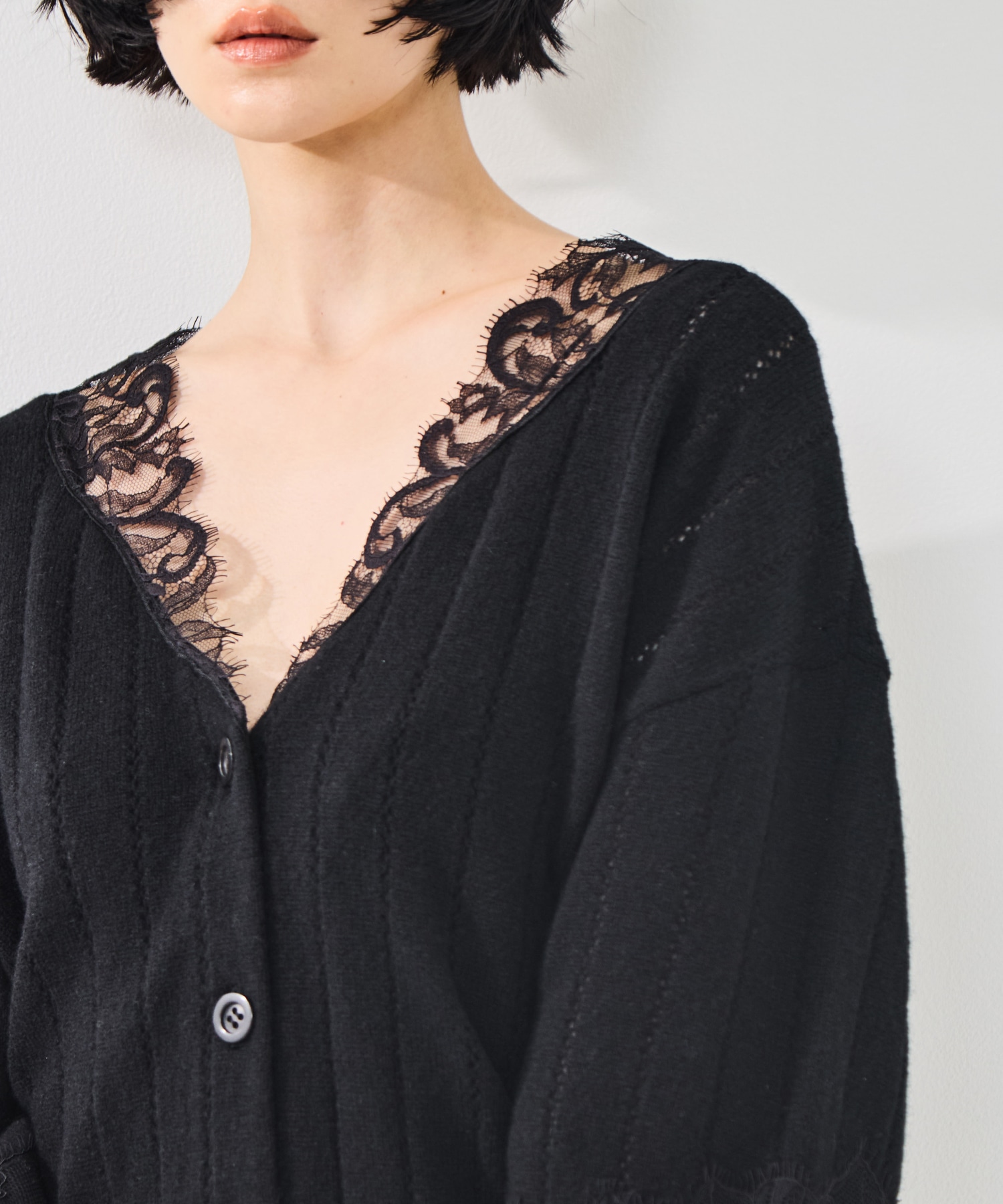 OVERSIZED HAIRY LACE PANELED KNIT CARDIGAN FETICO