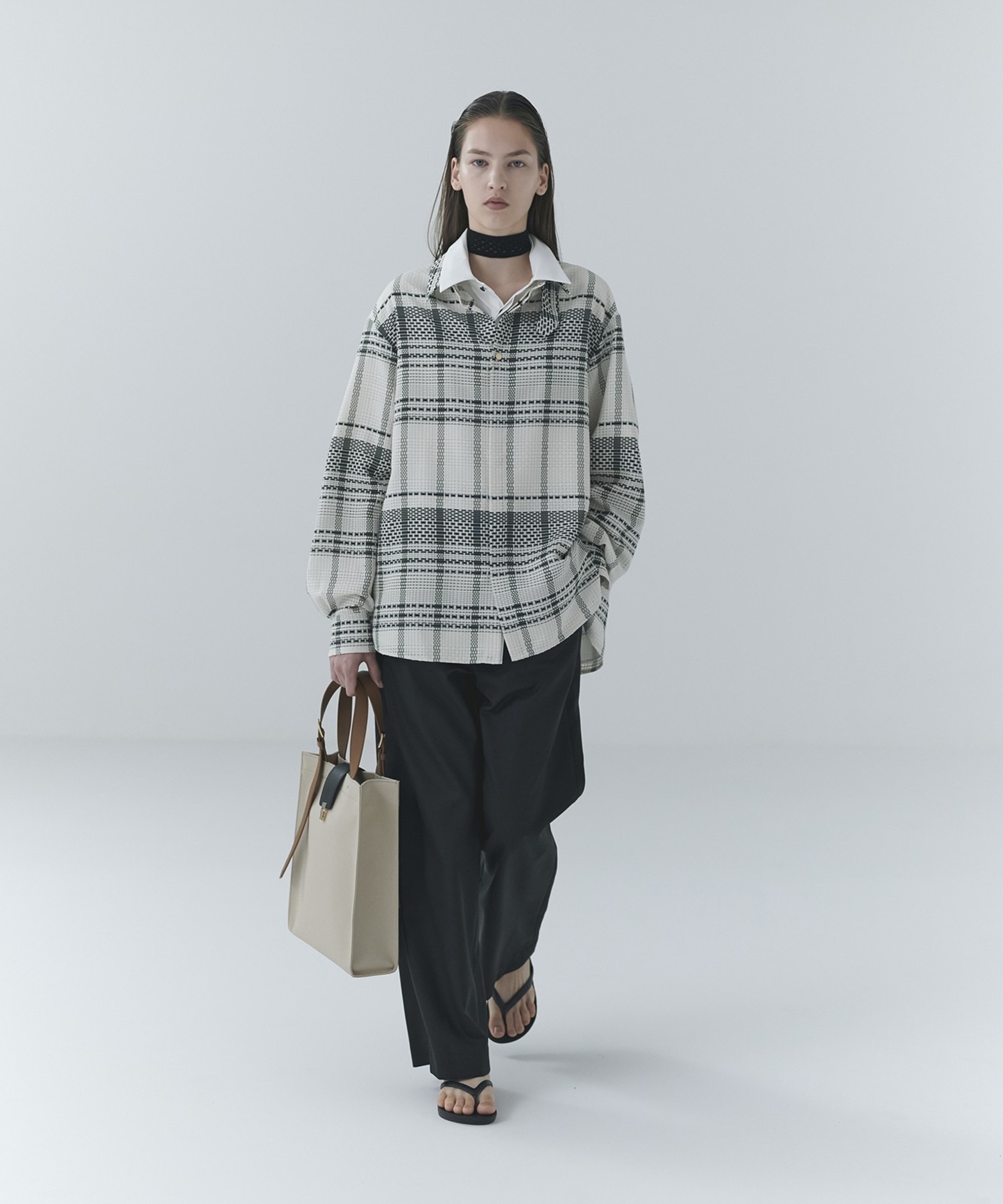 Sheer Tile Check Chin Tab Shirt CULLNI