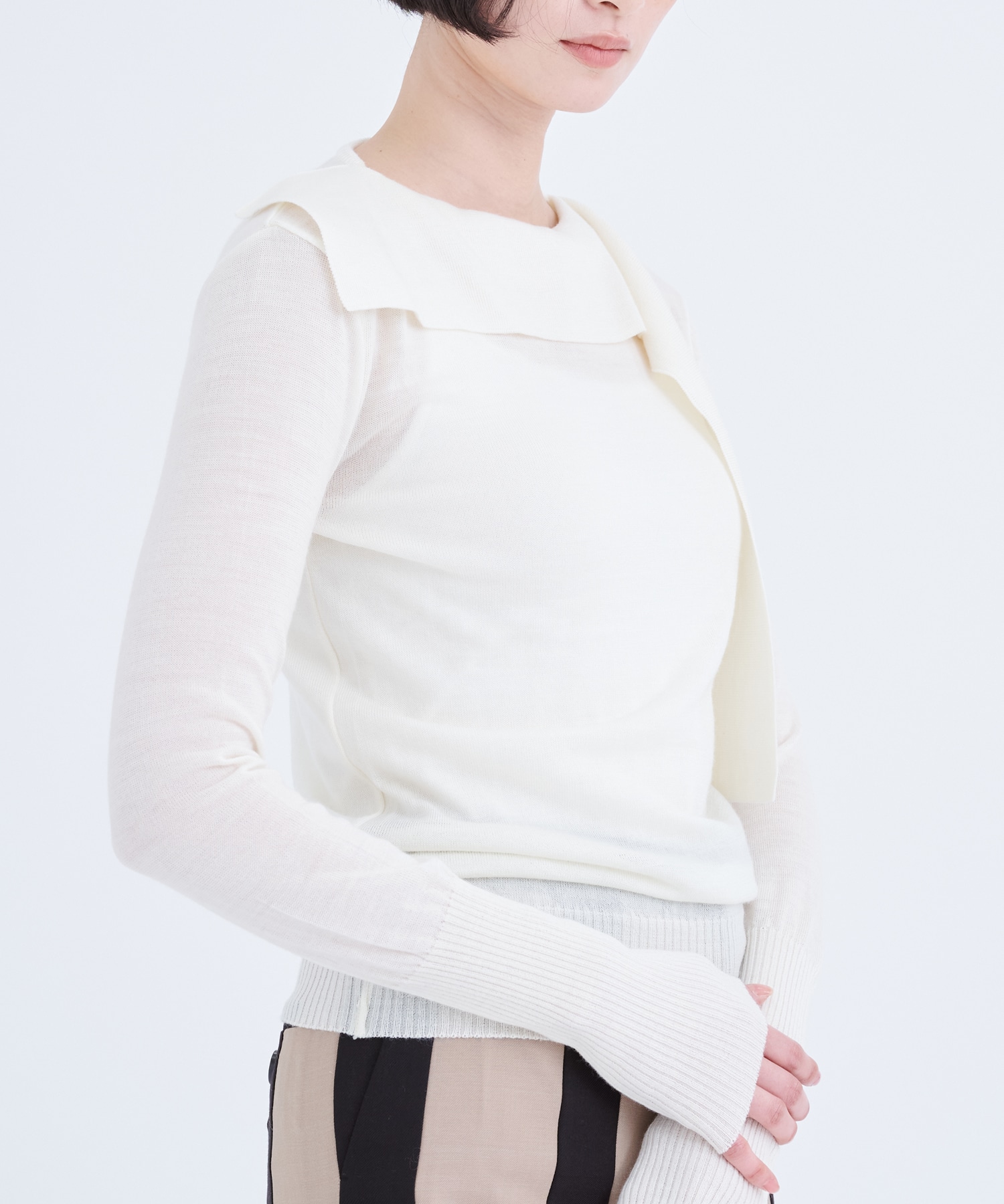 別注Emma wrap collar knit pullover BL AKIRANAKA