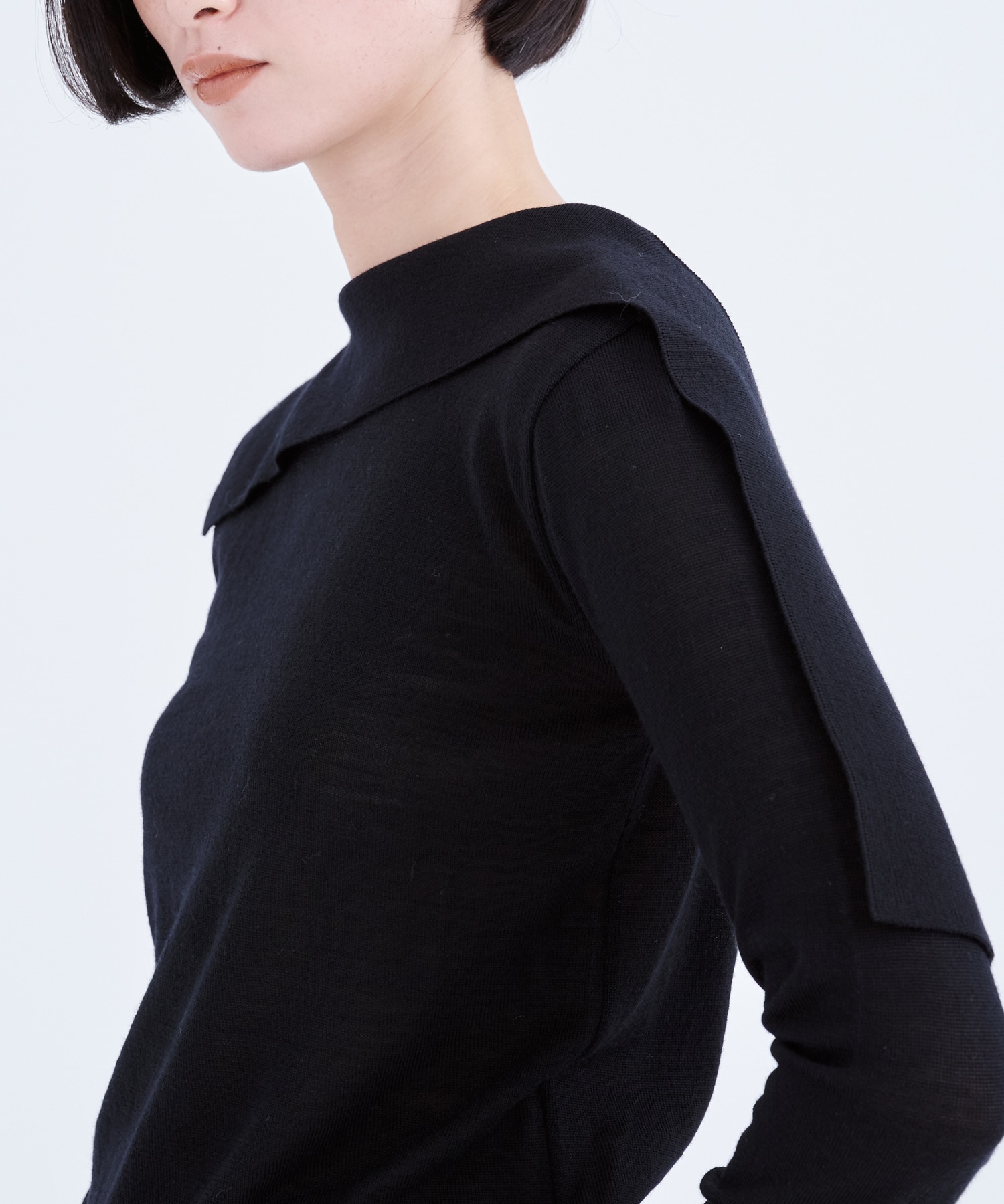 別注Emma wrap collar knit pullover BL AKIRANAKA