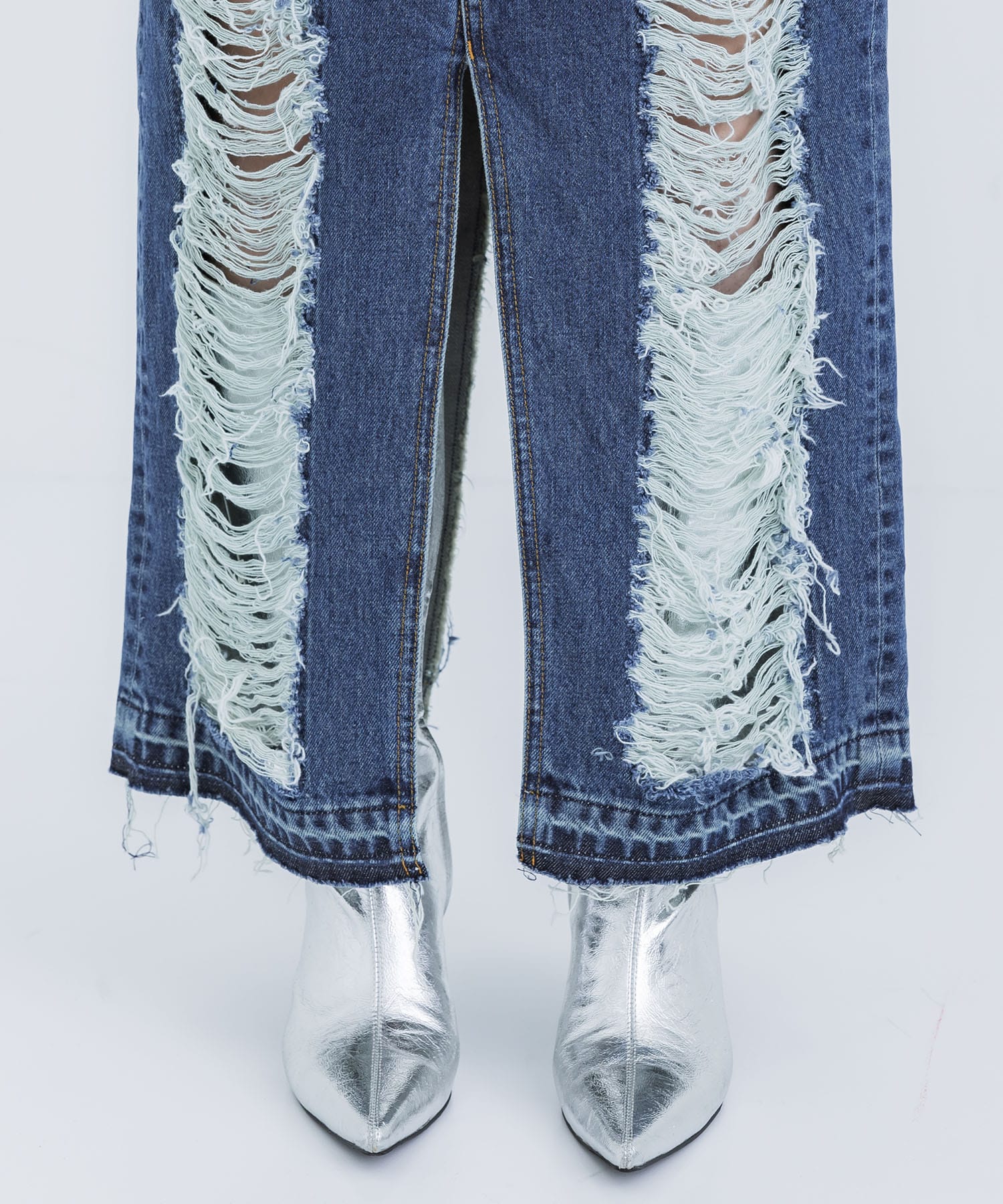WASHED DENIM RIPPED LONG SKIRT JOHN LAWRENCE SULLIVAN