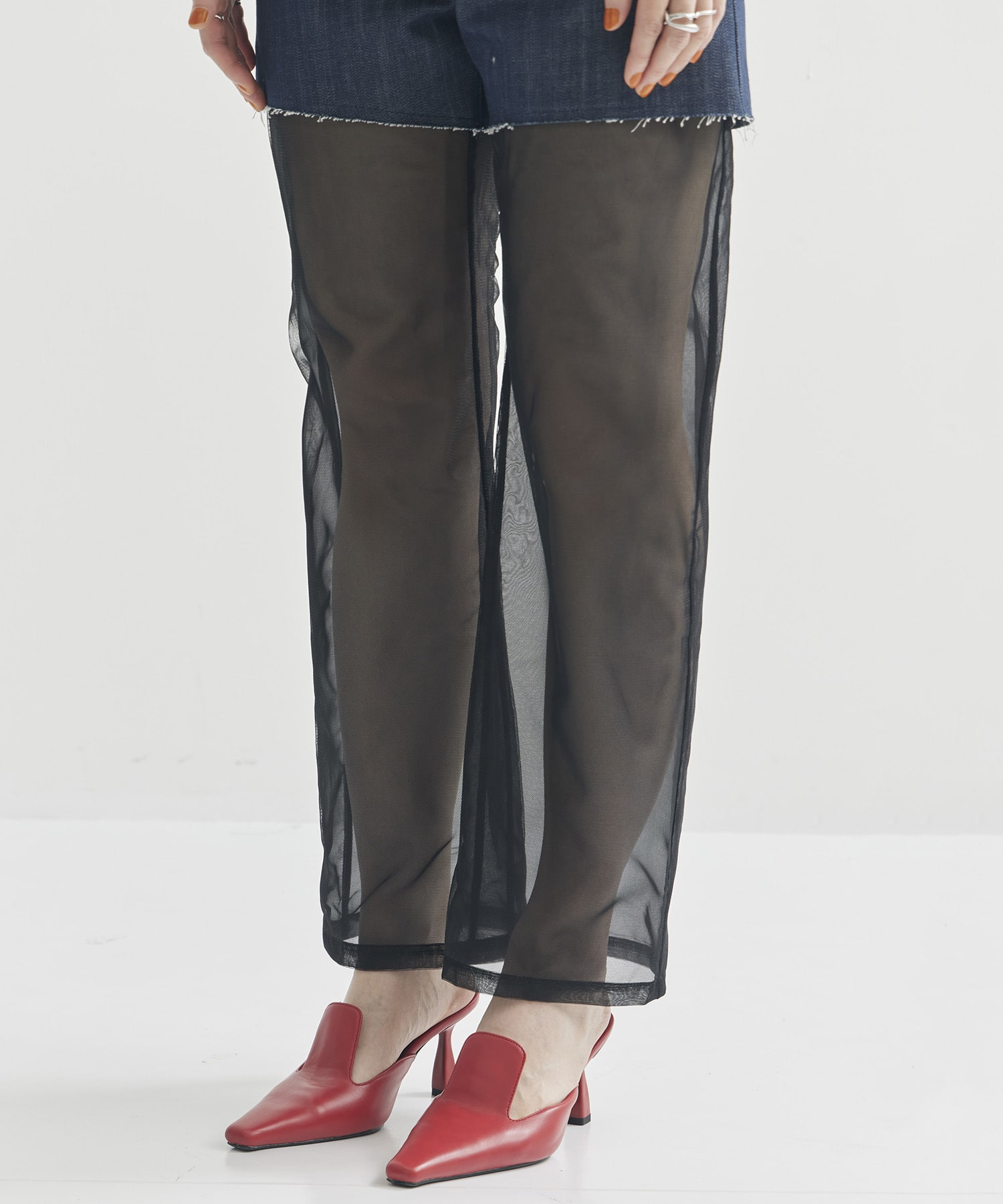 別注Panel Tulle Denim Pants VIVIANO