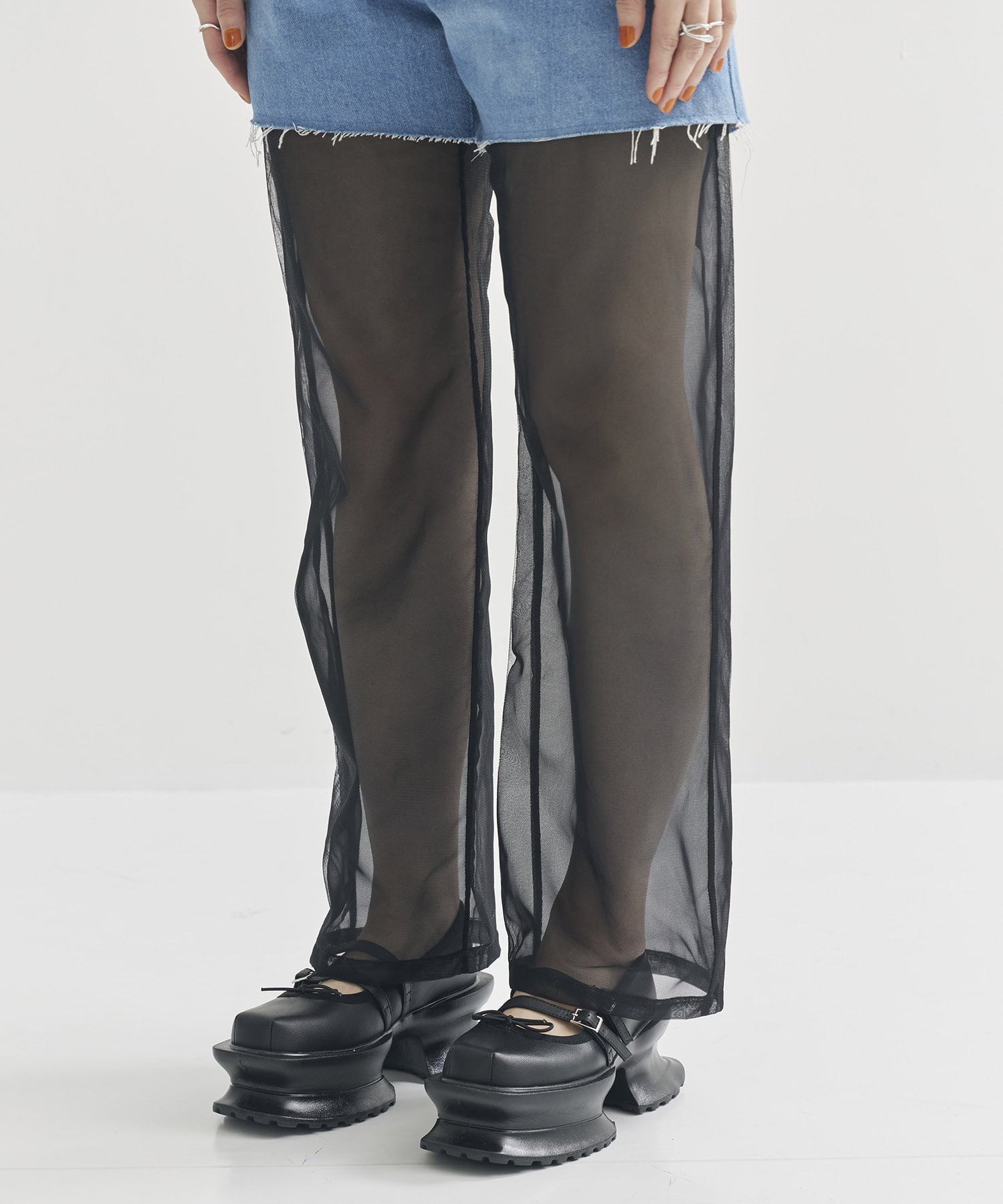 別注Panel Tulle Denim Pants VIVIANO