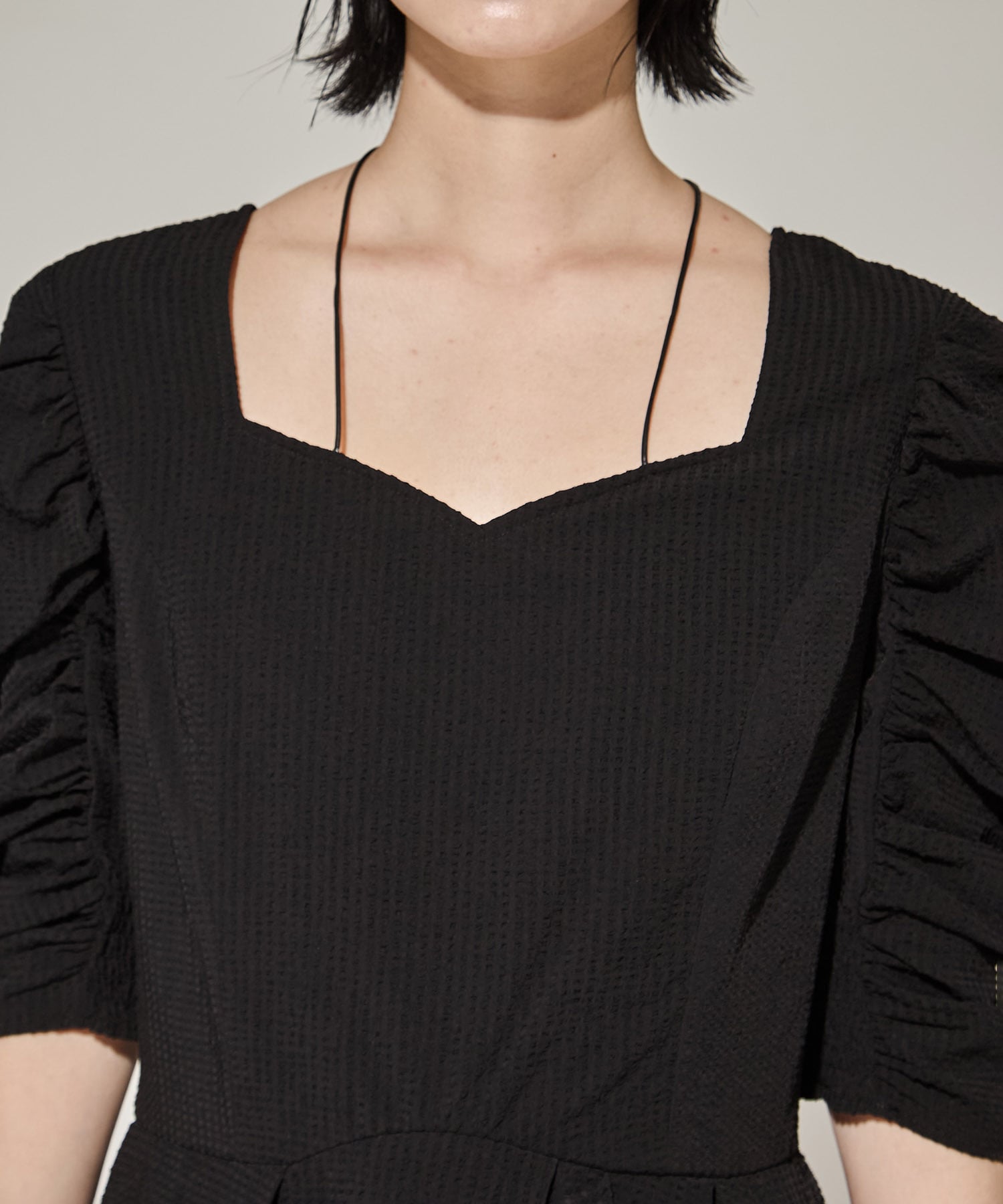 SEERSUCKER VOLUME HEM DRESS AMERI