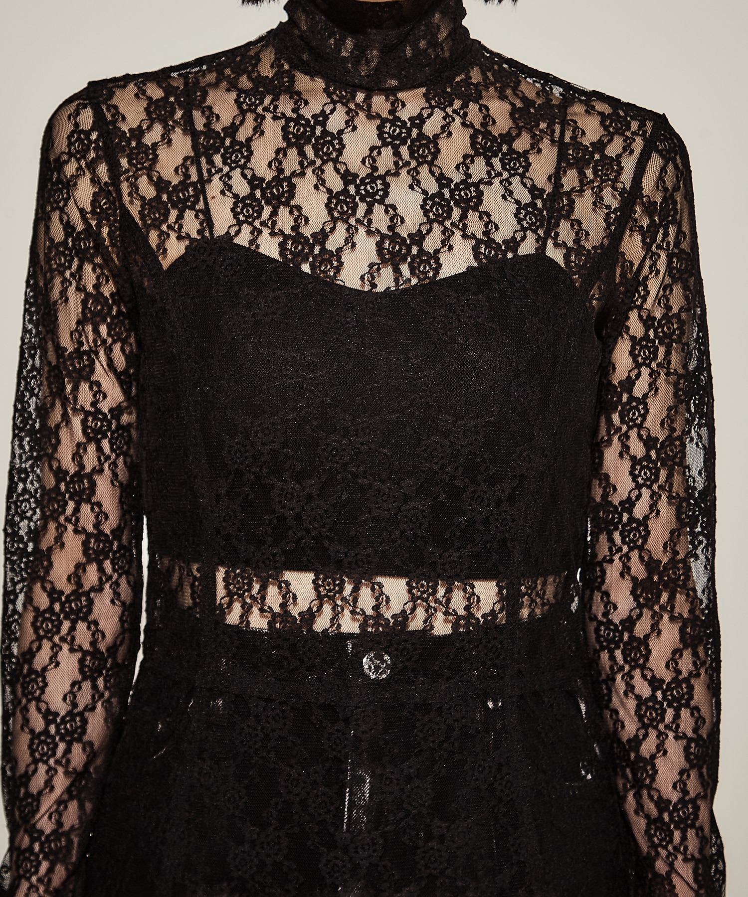 FLOWER LACE TURTLE NECK TOP WITH GARTER BELT JOHN LAWRENCE SULLIVAN