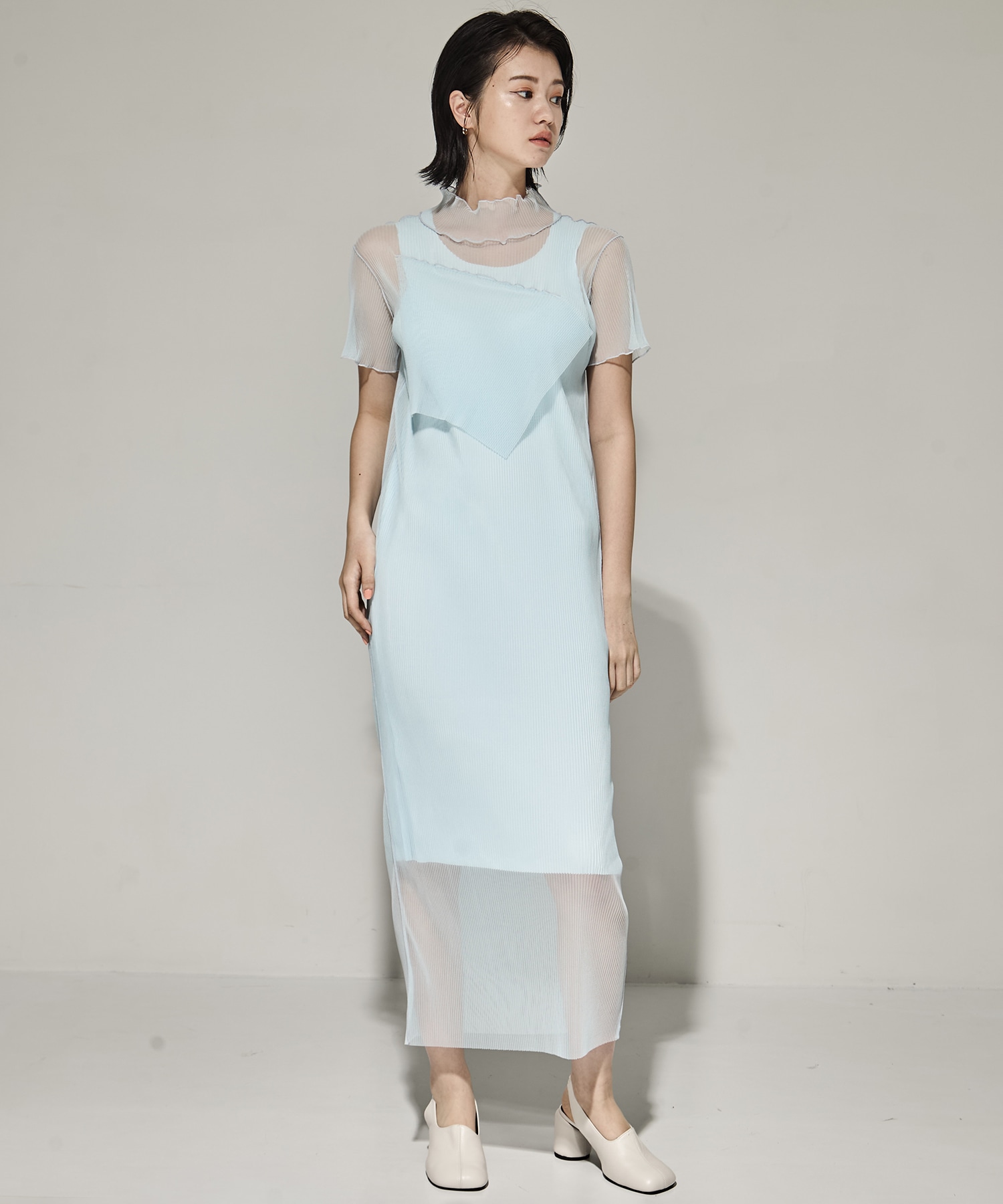 SHEER LAYERED SHORT SLEEVE DRESS kotohayokozawa