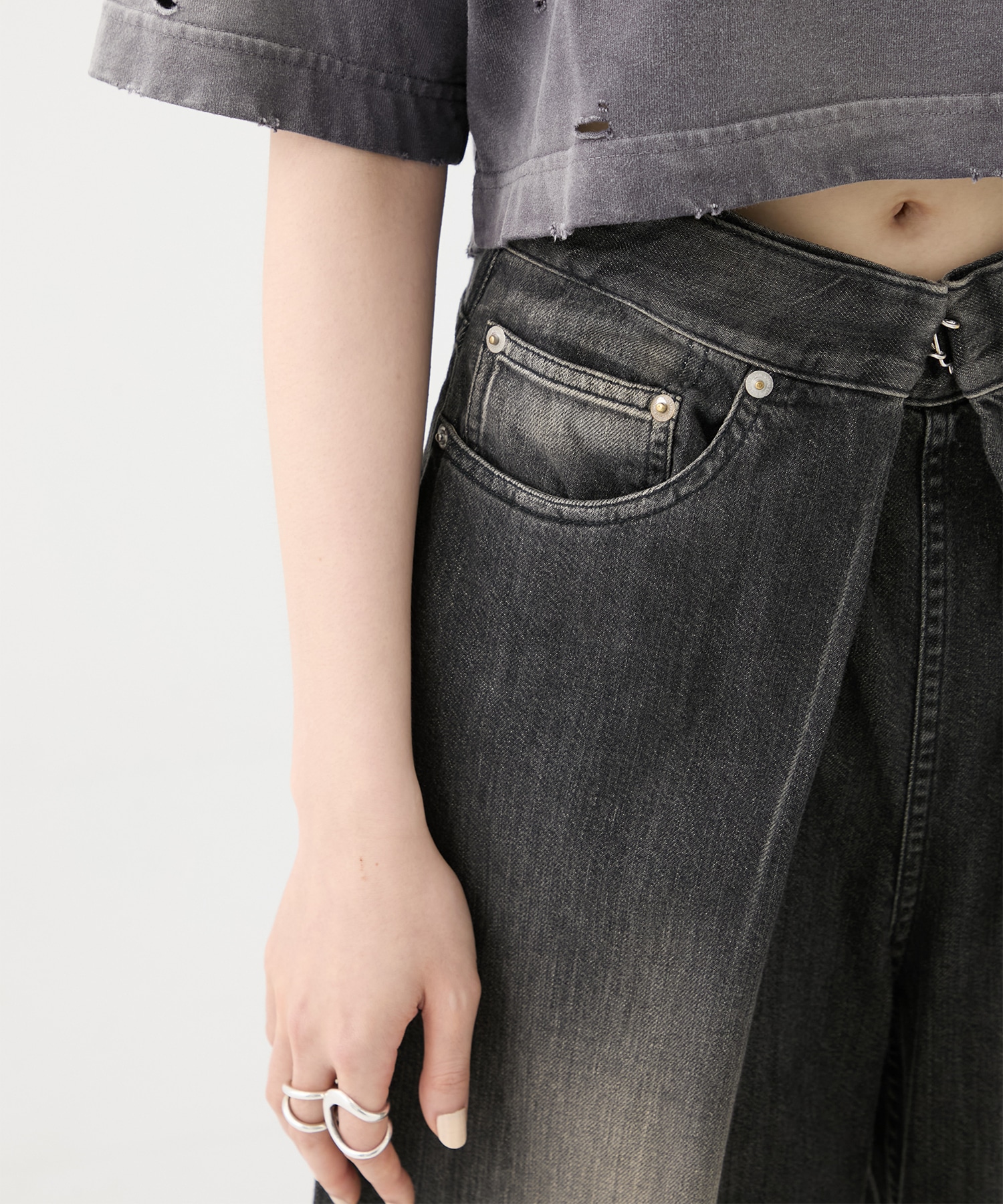 別注WASHED DENIM FOLDED WIDE PANTS (SHORT LENGTH) JOHN LAWRENCE SULLIVAN