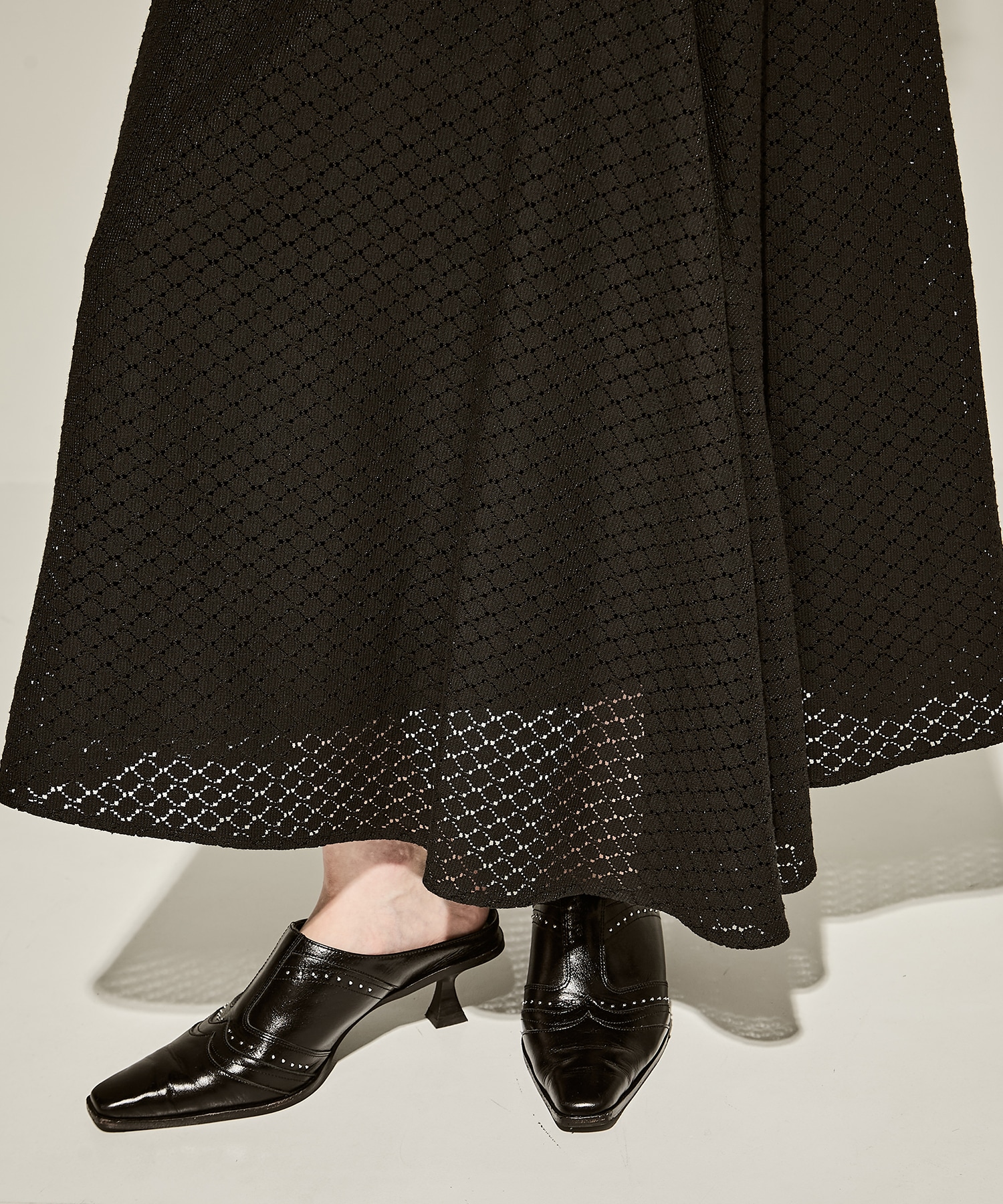 Sylvie front drape lace skirt BK AKIRANAKA