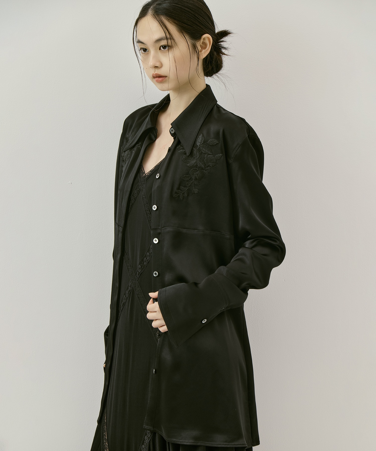 別注 EMBROIDERY SATIN SHIRT FETICO