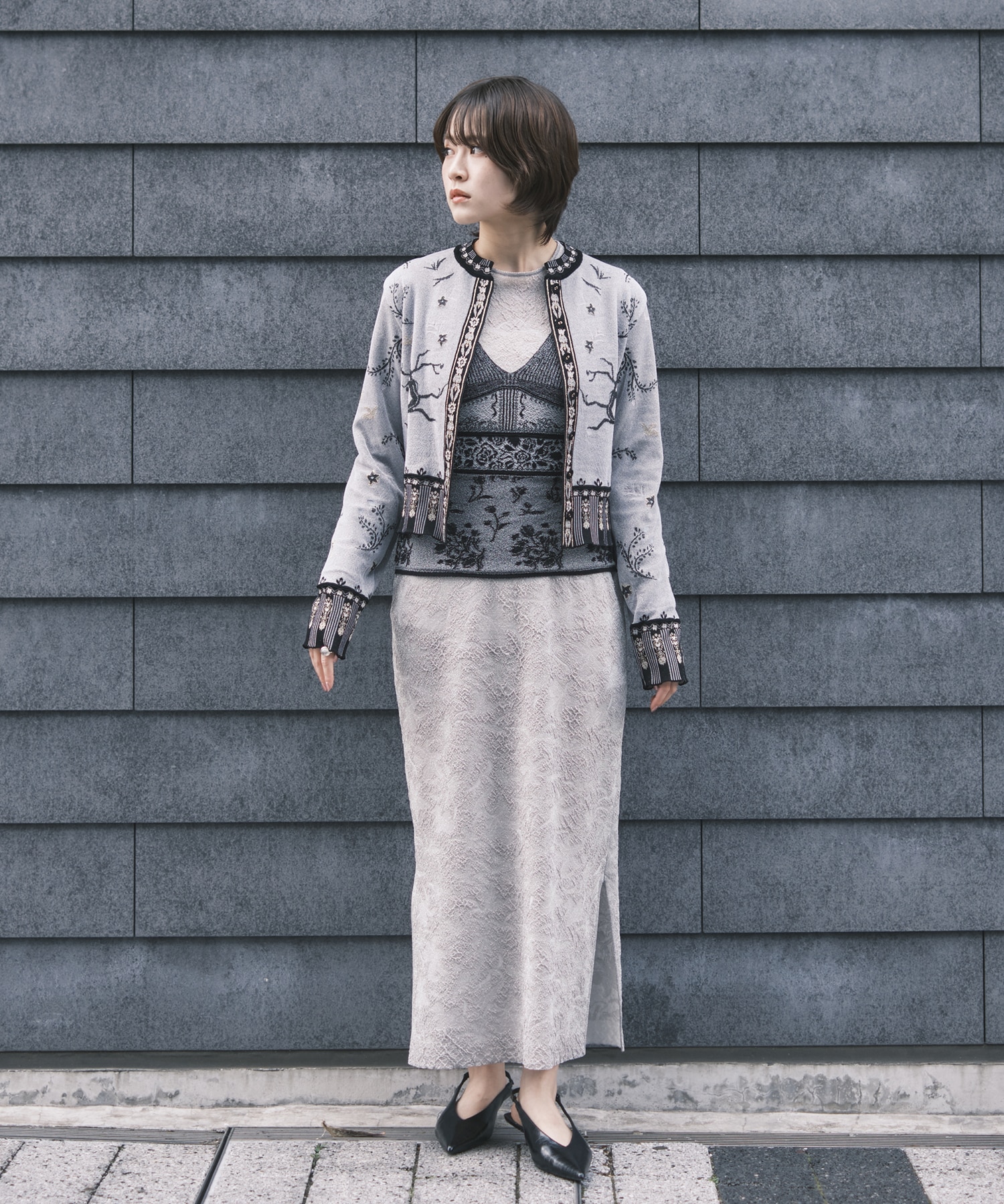 Layered Jacquard Knit Cardigan Mame Kurogouchi