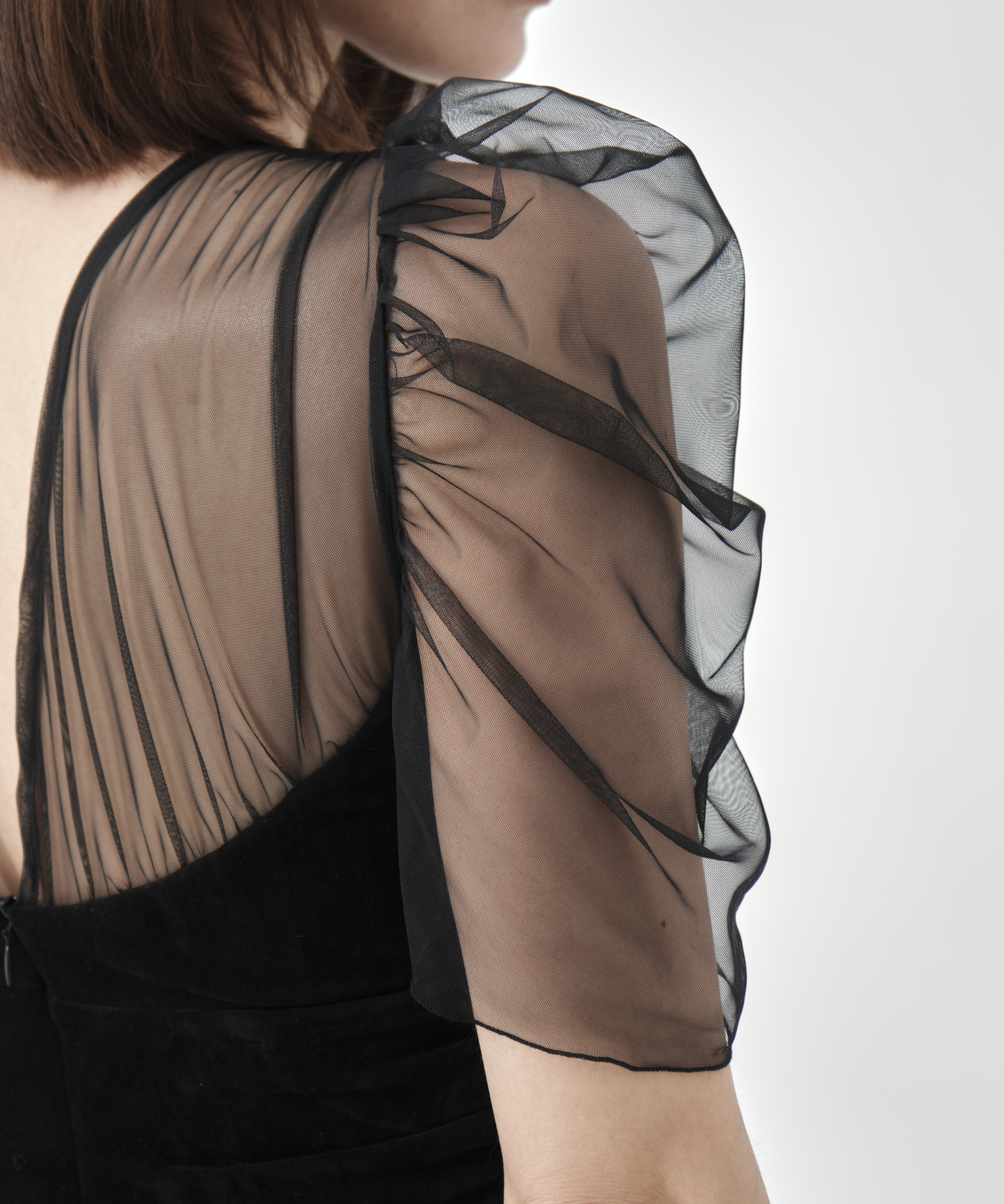 VELVET TULLE GATHERED DRESS FETICO