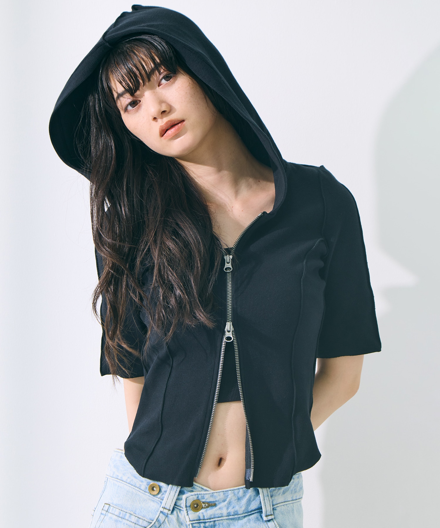 Zip Up Hoodie Rib Top STUDIOUS