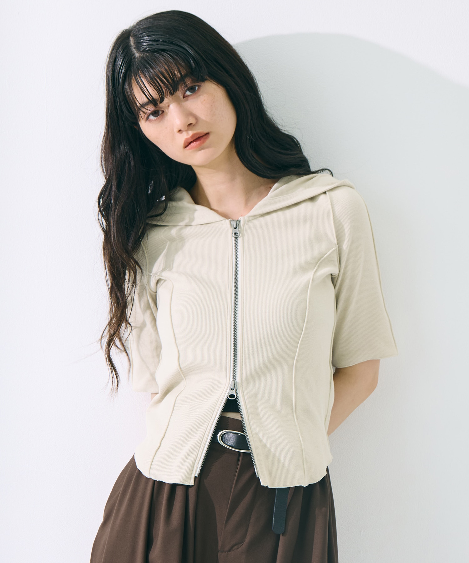 Zip Up Hoodie Rib Top STUDIOUS