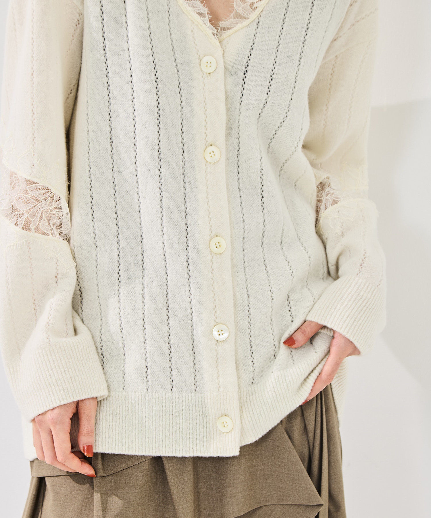 OVERSIZED HAIRY LACE PANELED KNIT CARDIGAN FETICO