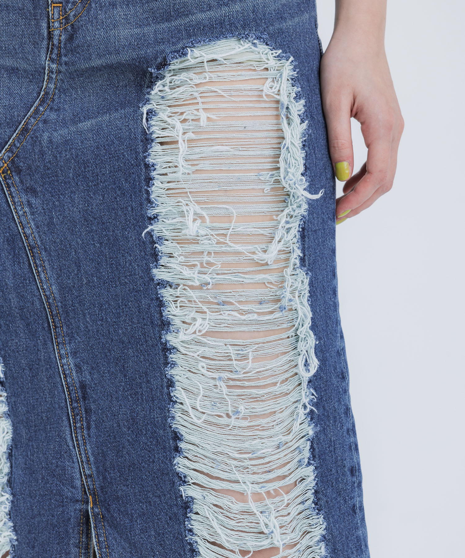 WASHED DENIM RIPPED LONG SKIRT JOHN LAWRENCE SULLIVAN