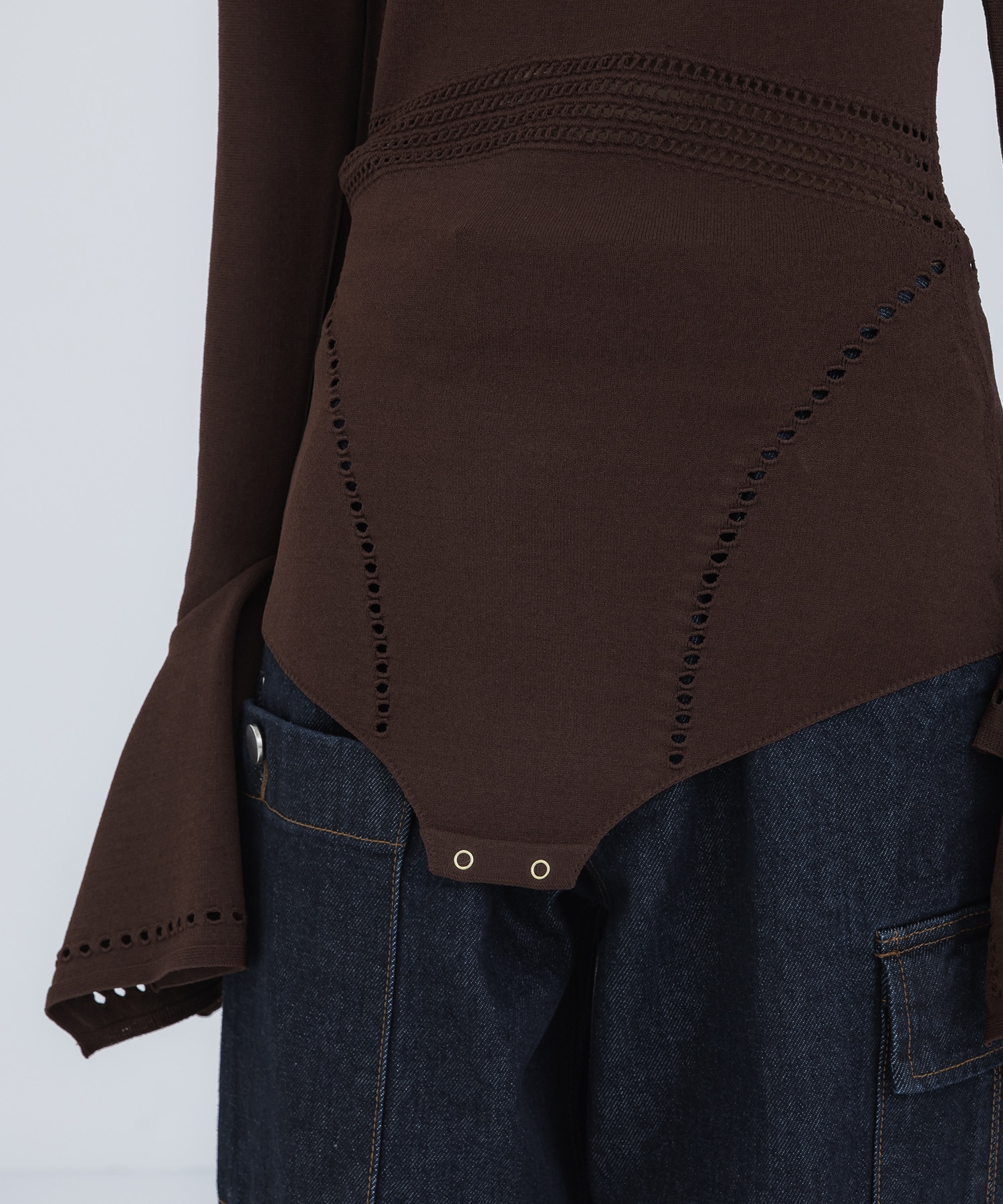 MESH KNIT SHAPED-NECK BODYSUIT FETICO