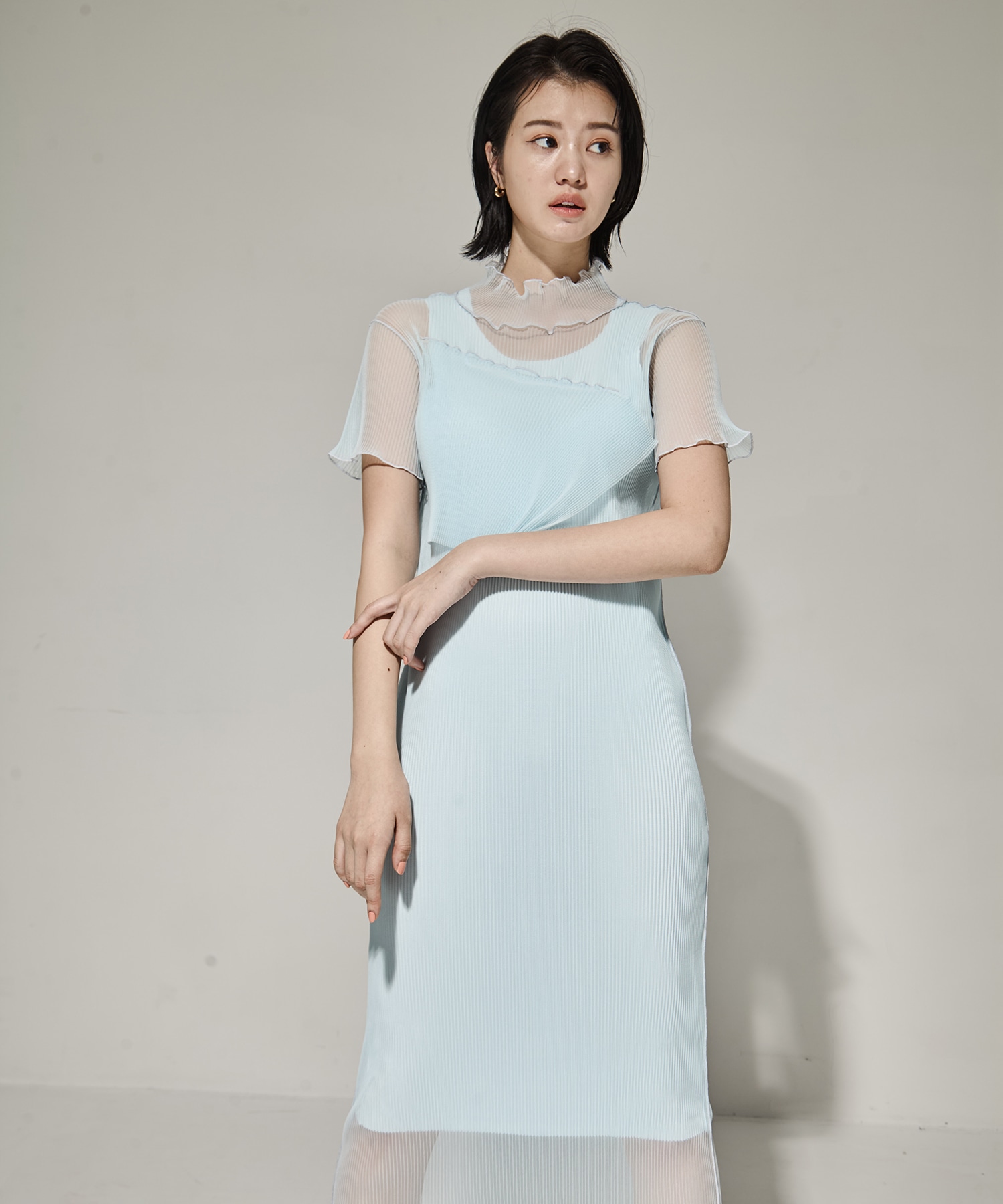 SHEER LAYERED SHORT SLEEVE DRESS kotohayokozawa