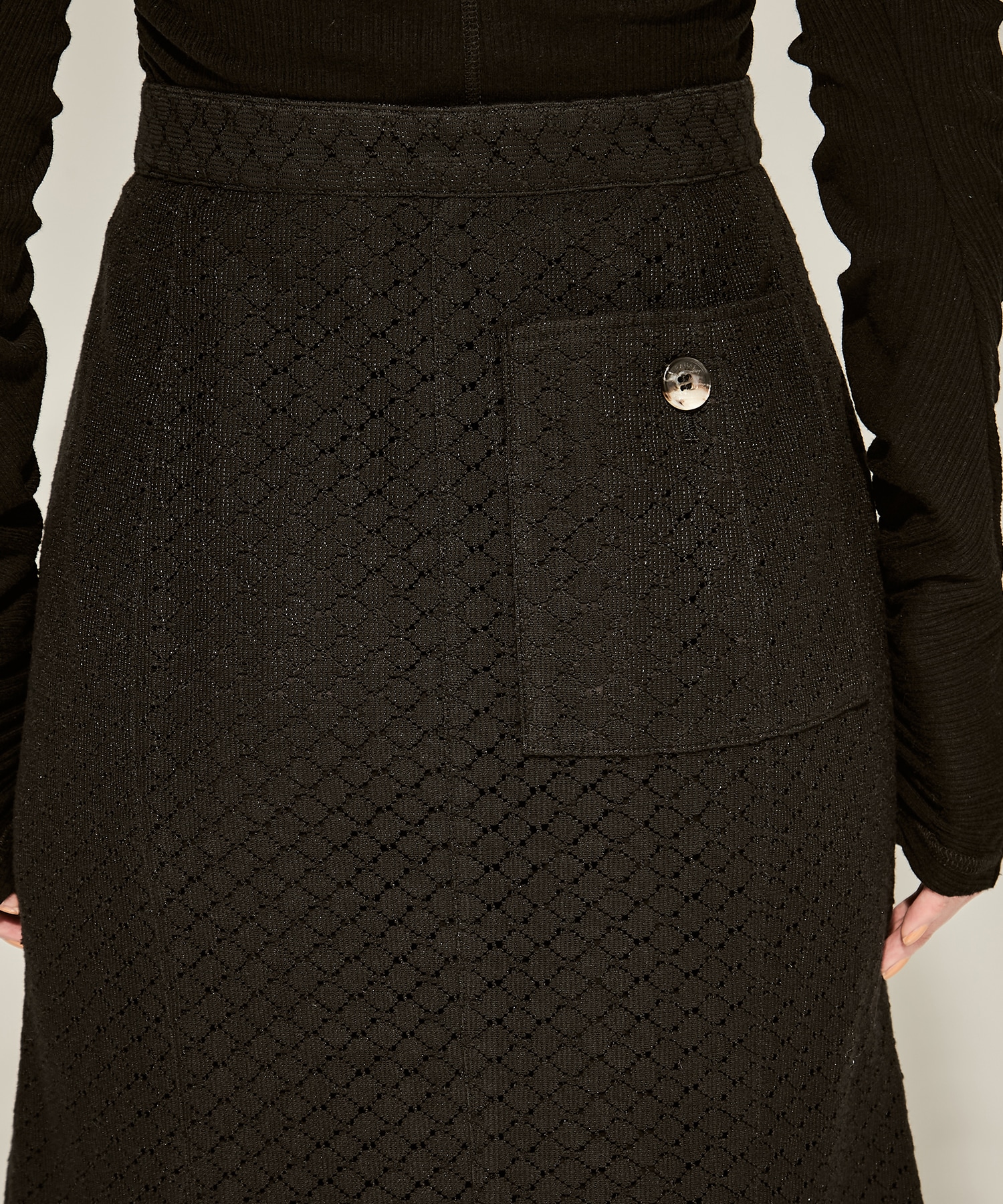 Sylvie front drape lace skirt BK AKIRANAKA
