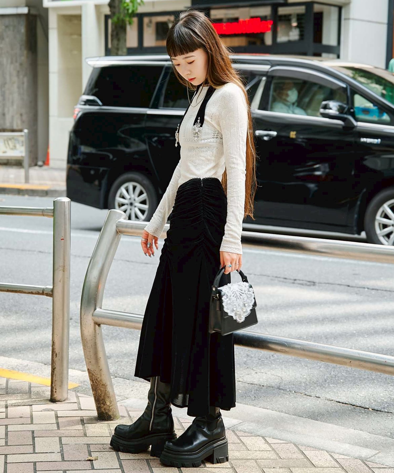 Velvet tulle gathered skirt FETICO