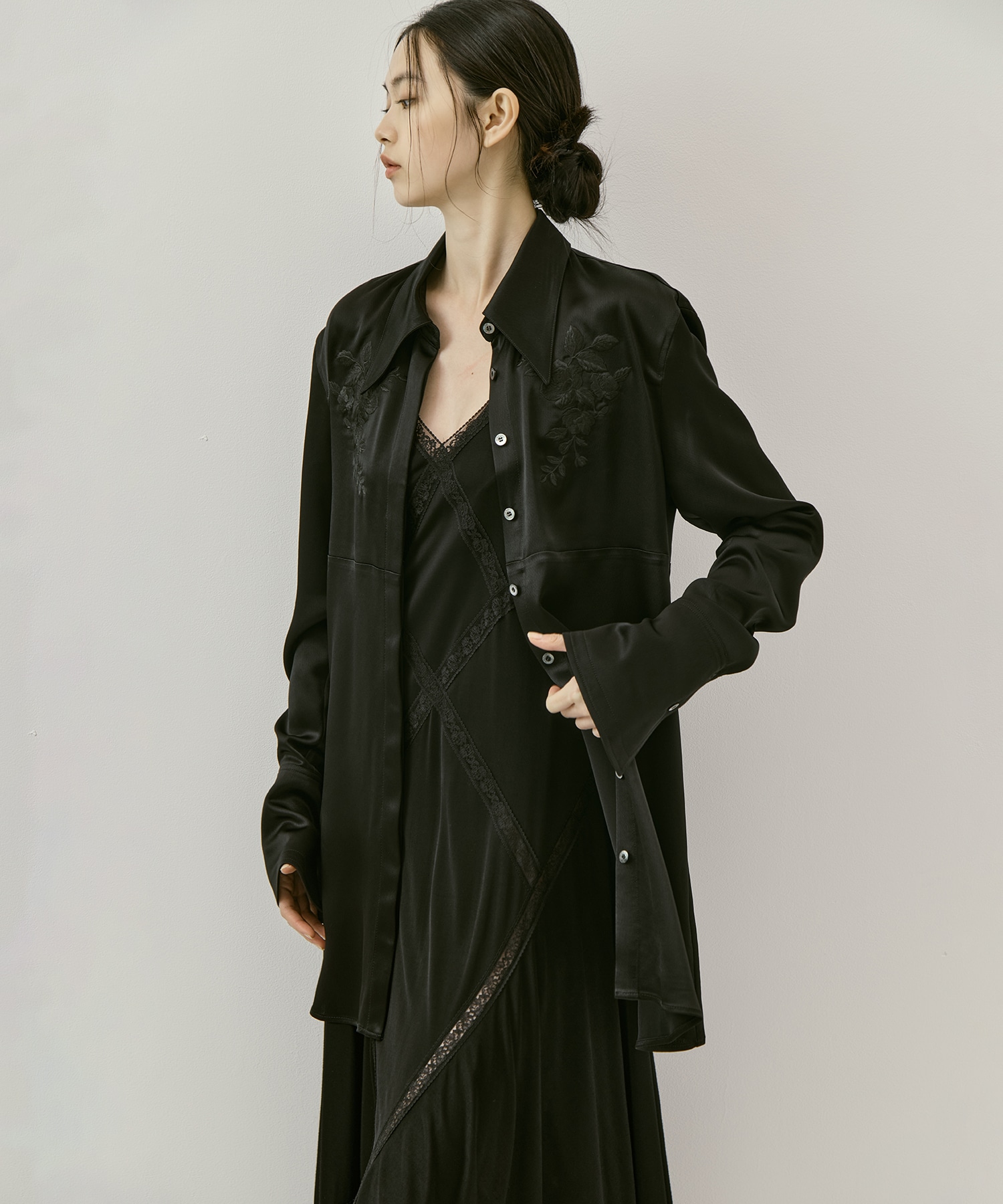 別注 EMBROIDERY SATIN SHIRT FETICO
