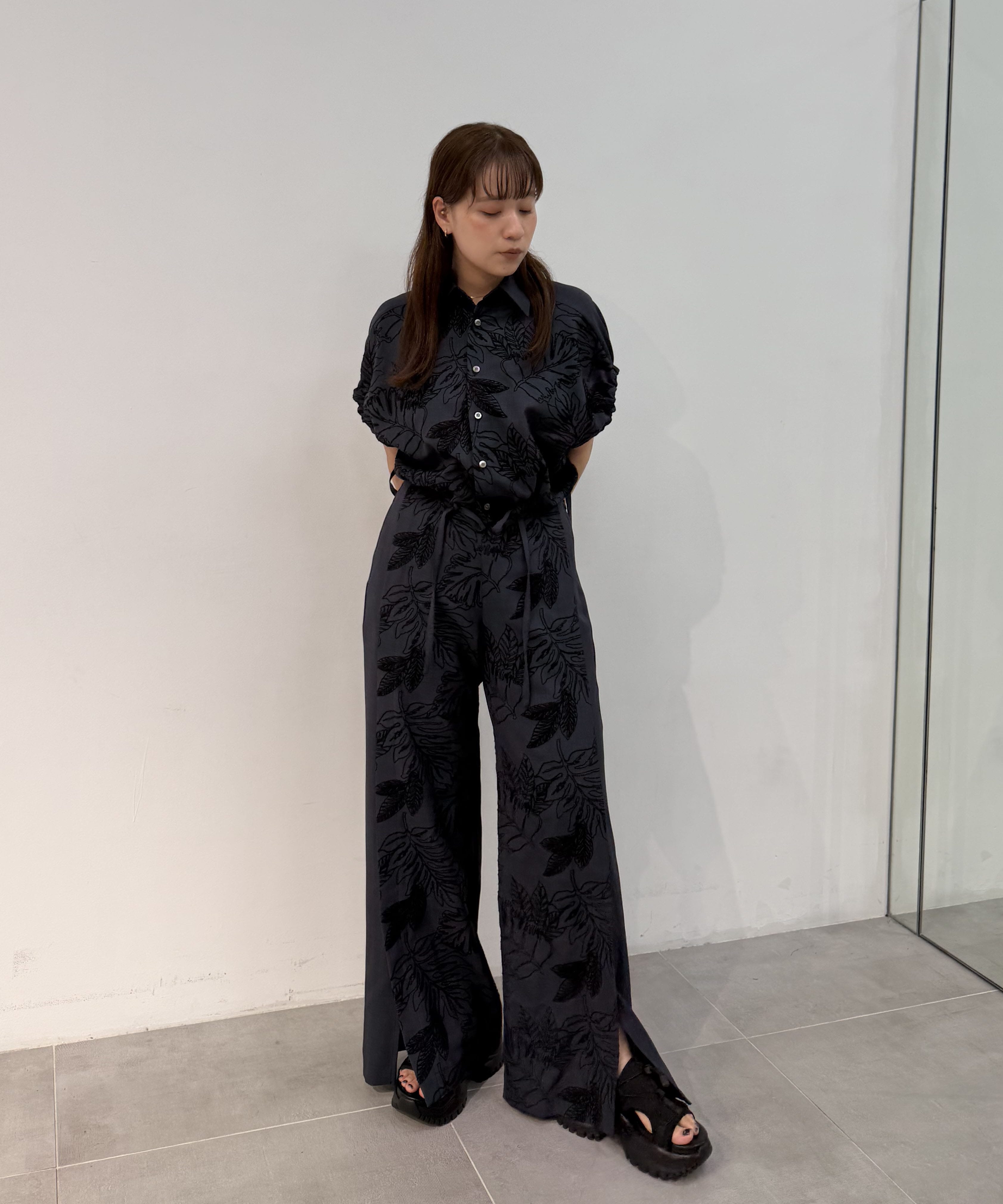 別注 FLOWER LACE GATHER SLEEVE SHIRT UJOH